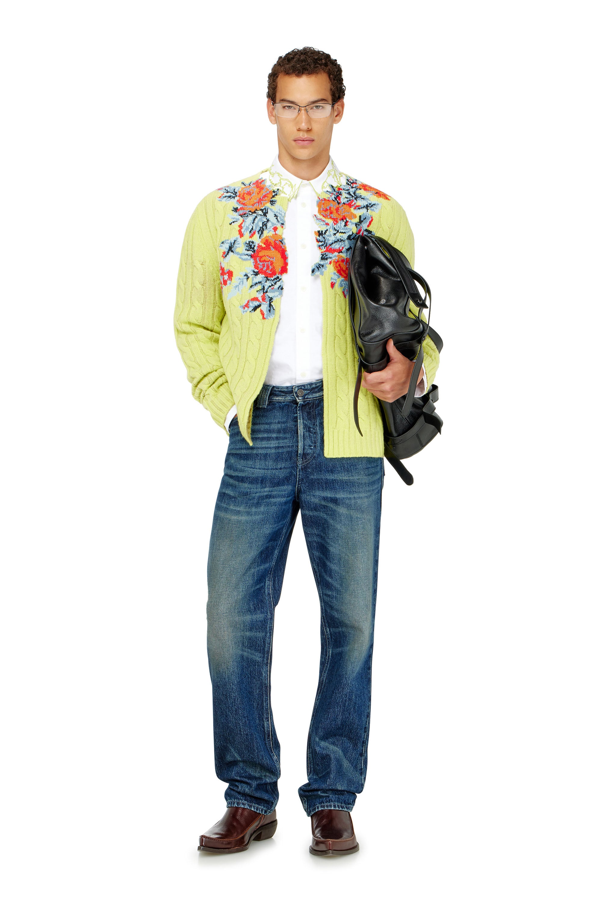 Diesel - K-RINO, Herren Offener Cardigan aus floraler Zopfmusterstrick in null - 2