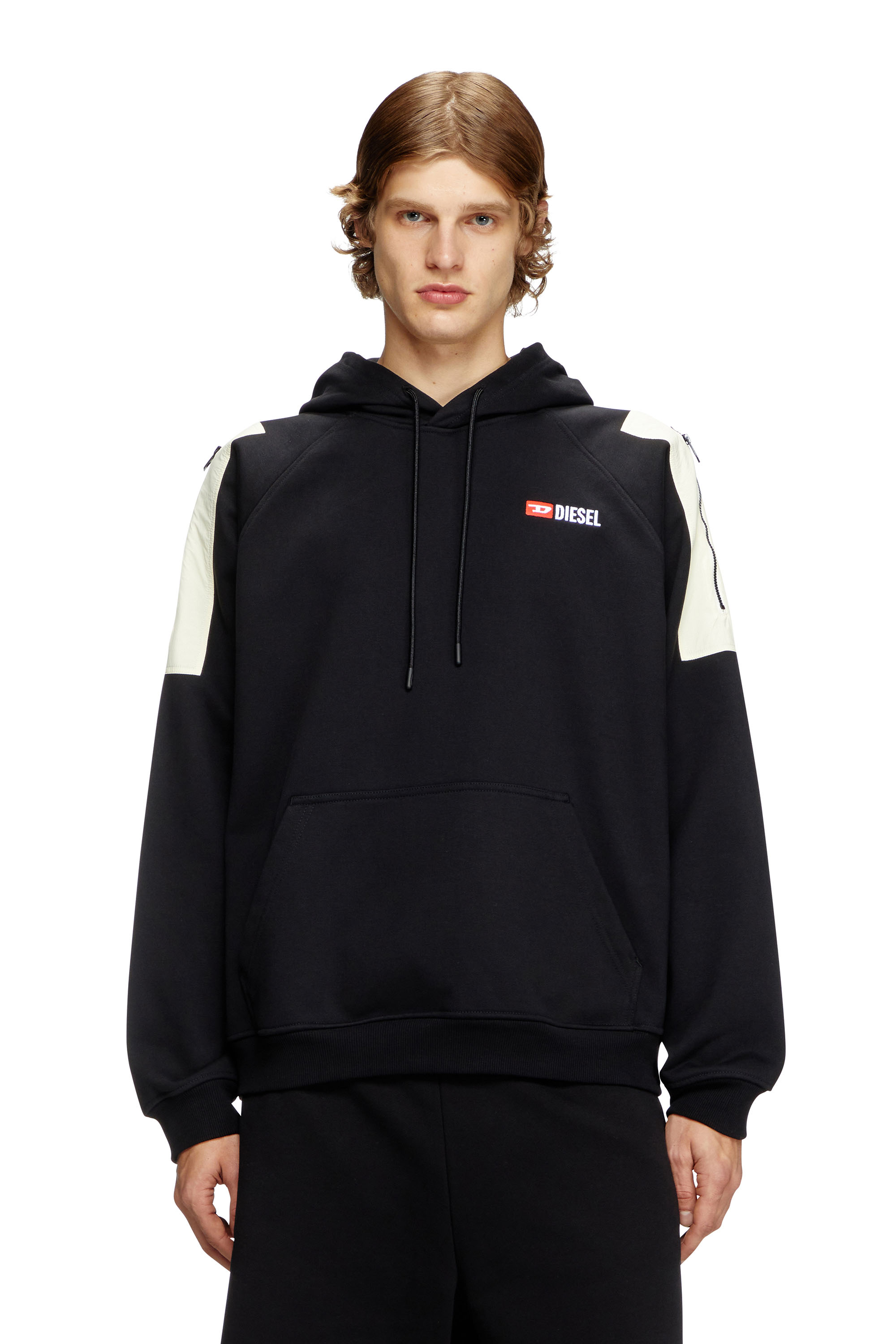 Diesel - S-FAUSTY, Hoodie con tasche sulle spalle Uomo in Nero - 1