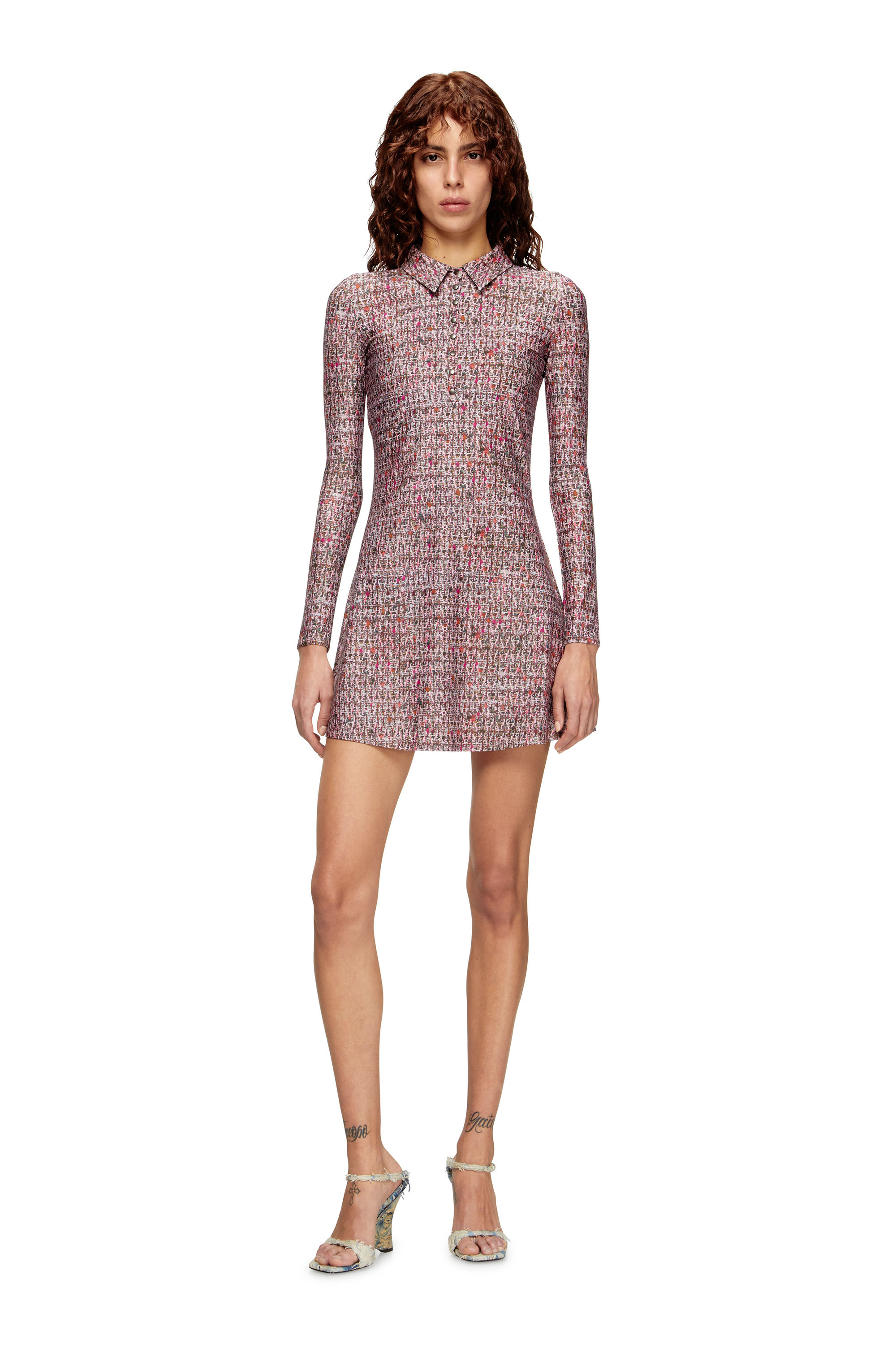 Diesel - D-POLYNA, Damen Kleid aus Lycra mit Bouclé-Print in Rosa - 2