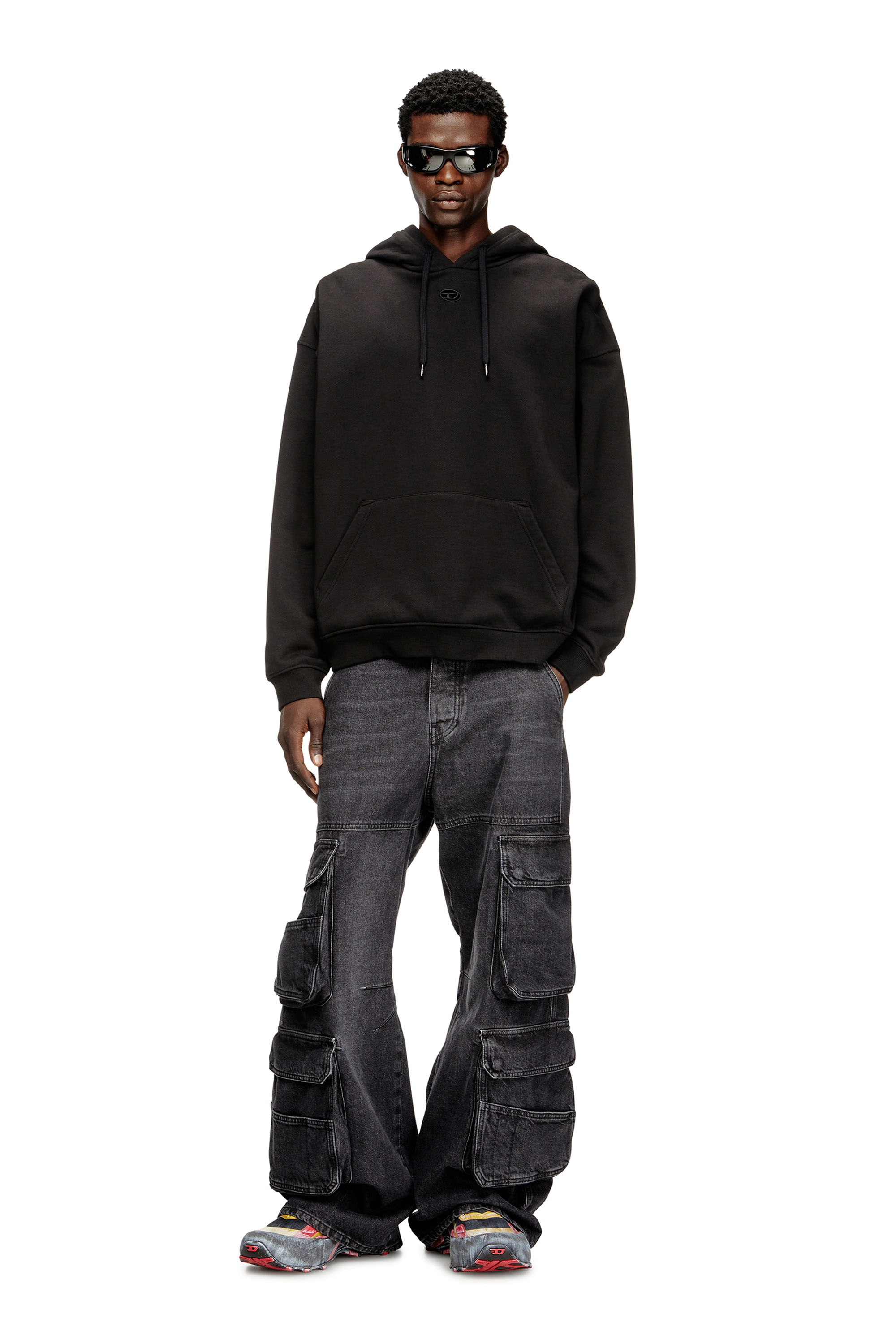 Diesel - S-BOXT-HOOD-DCO, Herren Locker geschnittener Hoodie mit Kängurutasche in Schwarz - 2