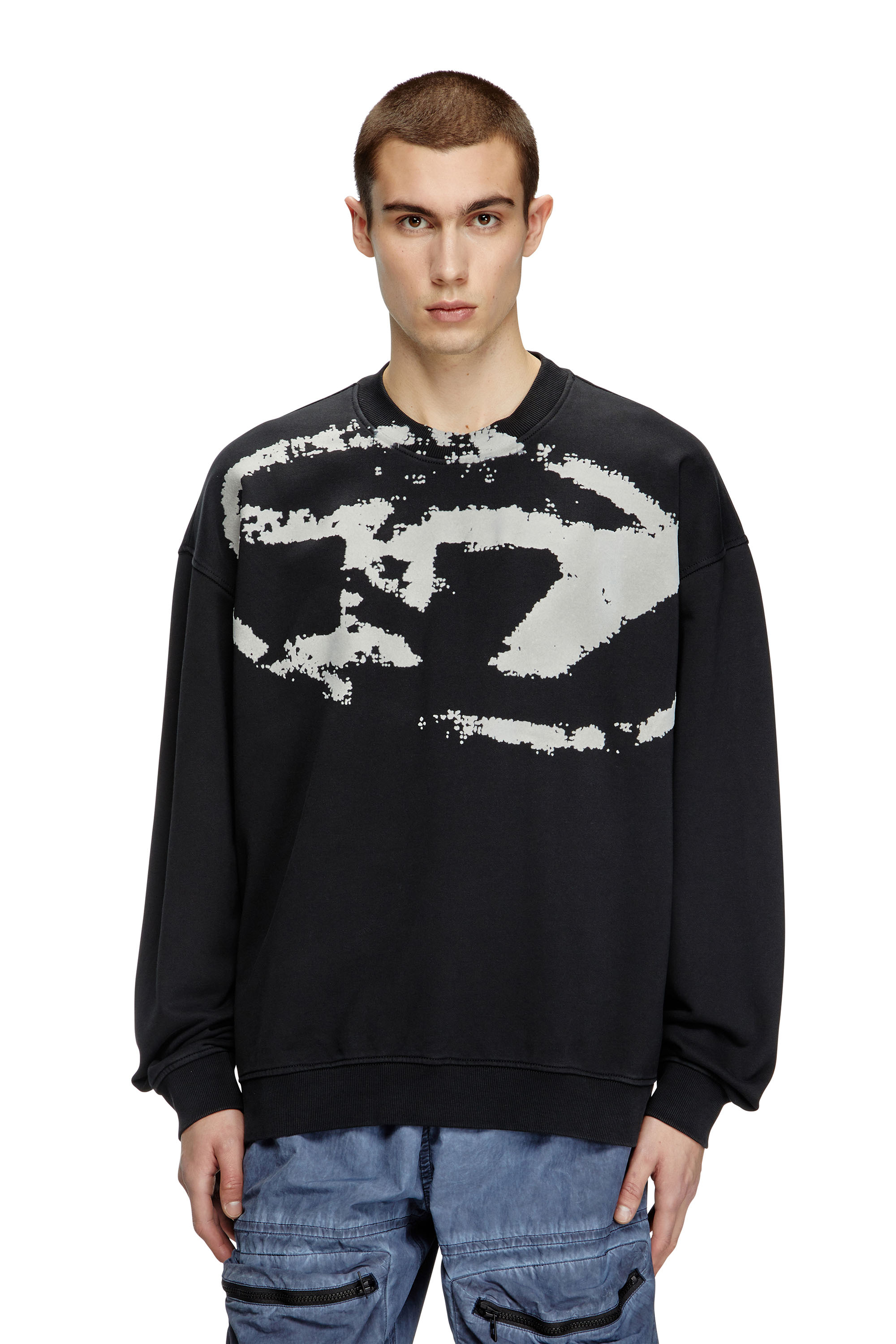 Diesel - S-BOXT-N5, Herren Sweatshirt mit beflocktem Distressed-Logo in Schwarz - 1