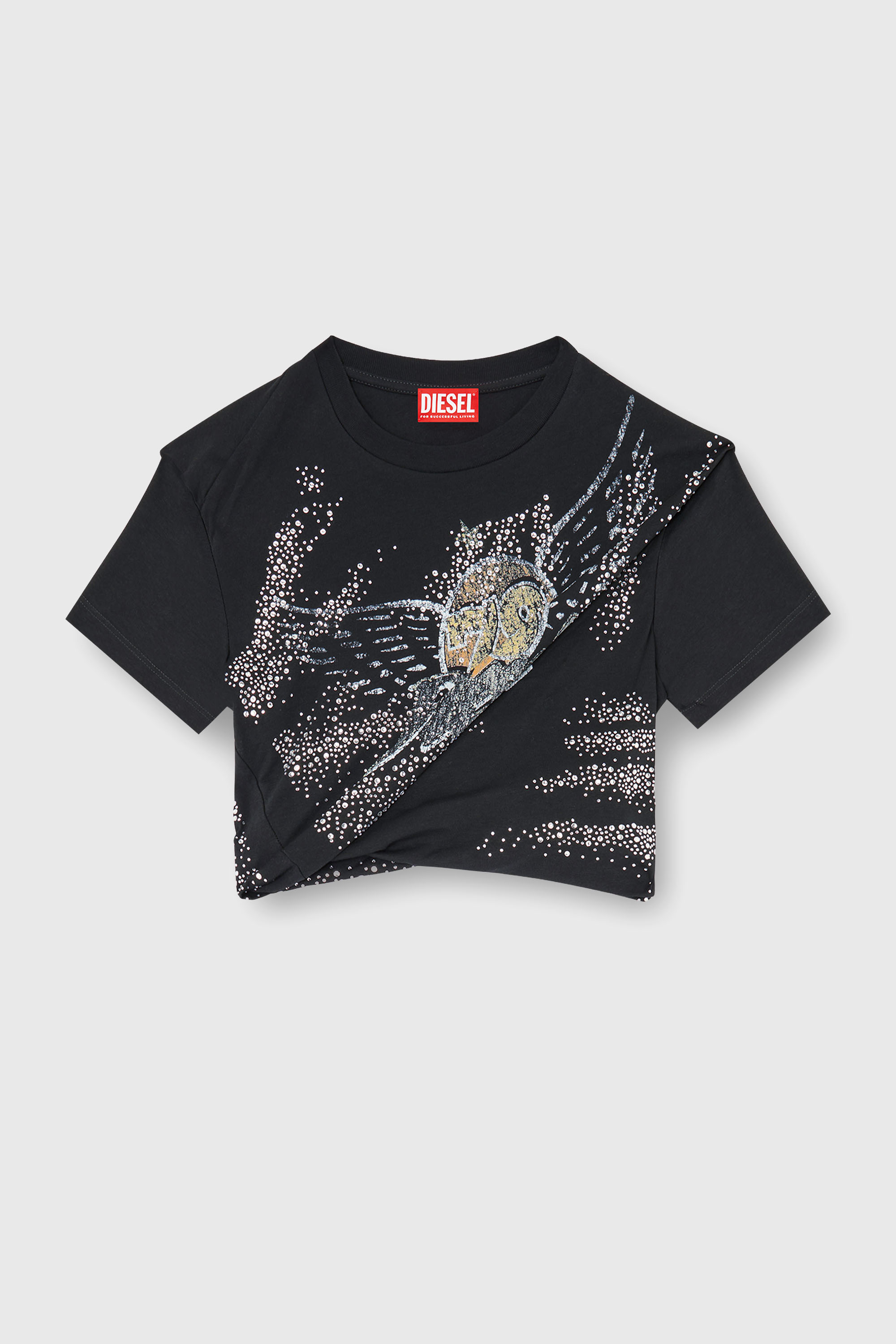 Diesel - T-WINCY, T-shirt arricciata in jersey a doppio strato Donna in Nero - 2