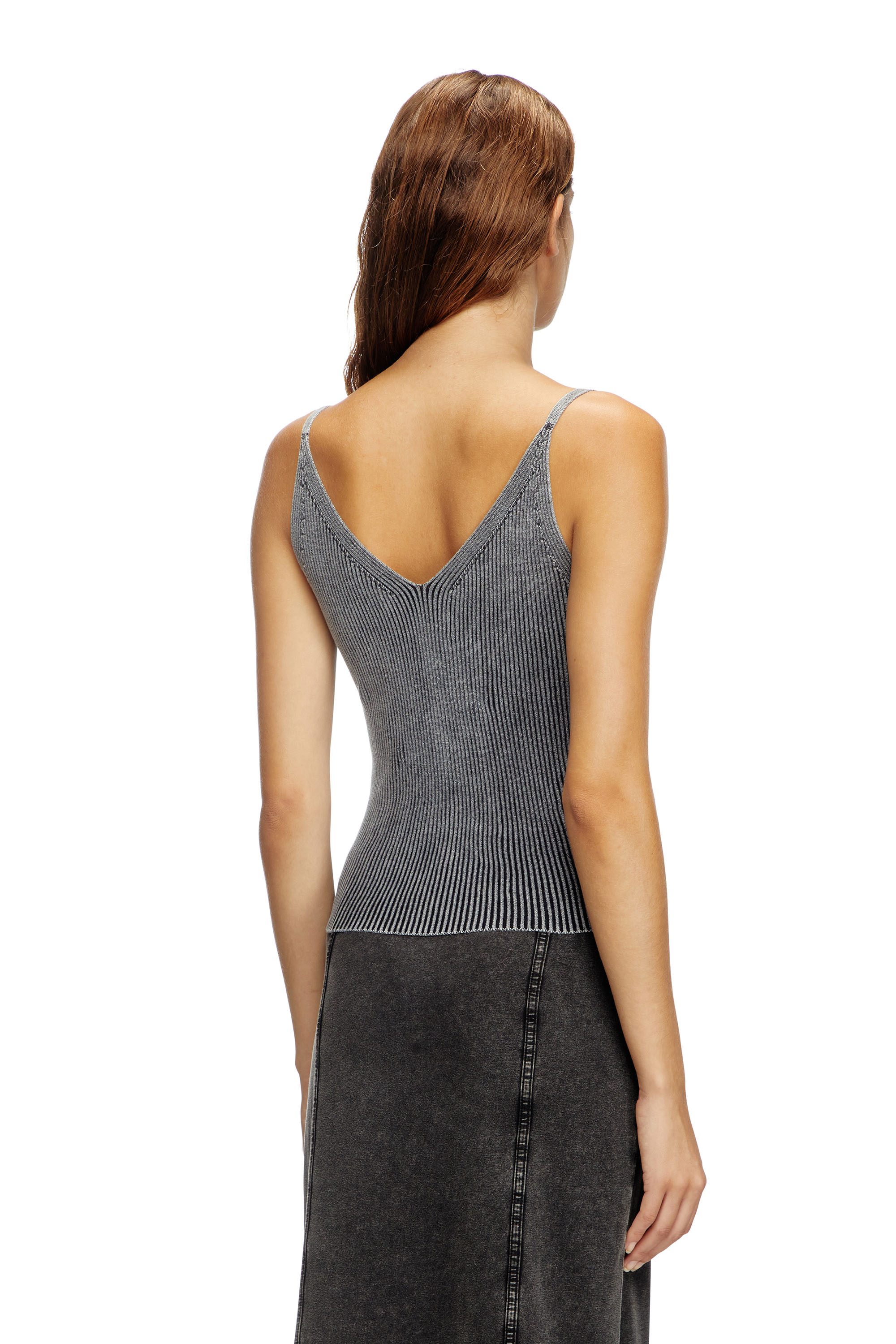 Diesel - M-MELLY, Tank top in maglia con tasche in denim Donna in Grigio - 4