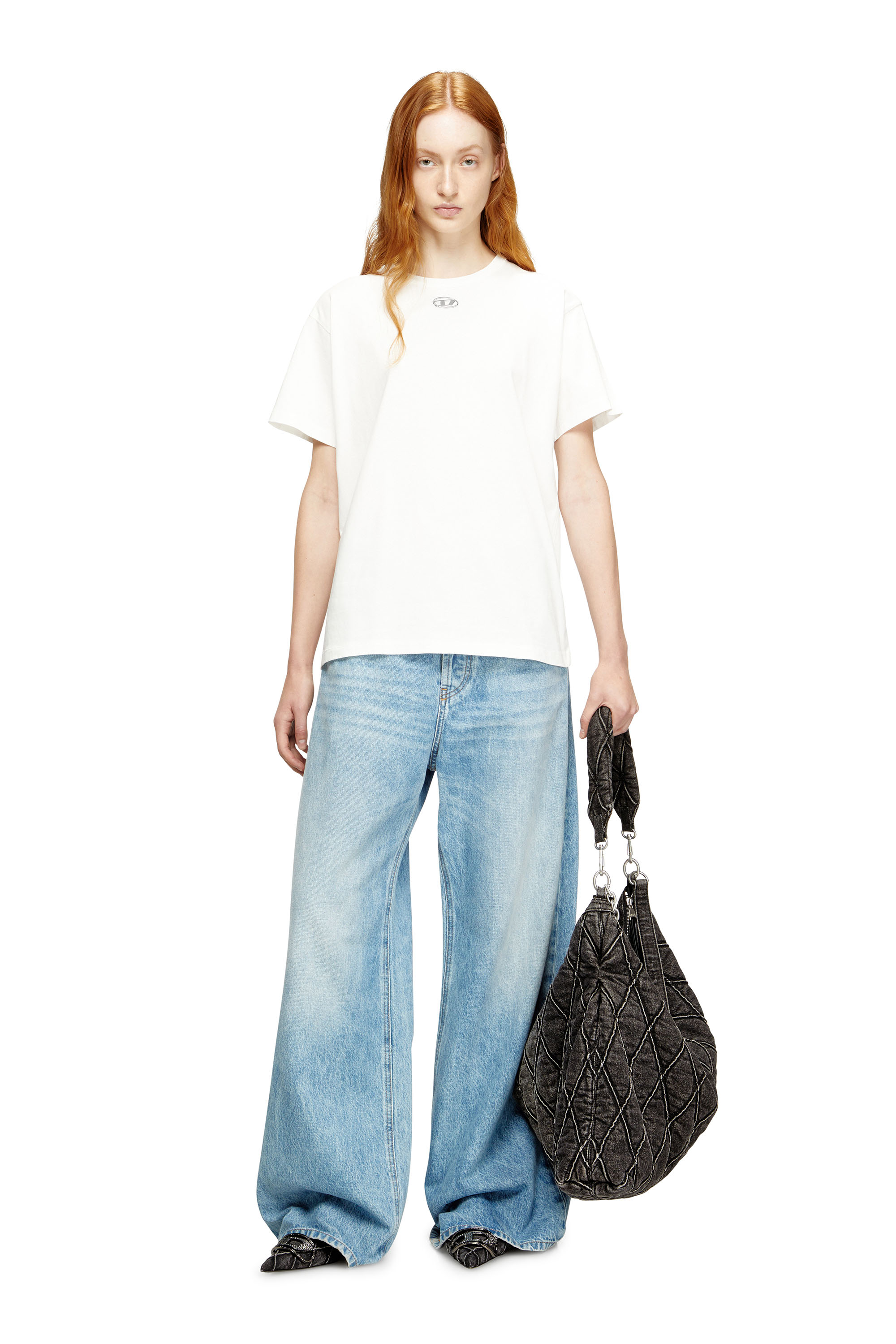 Diesel - T-NORMY-OD-S1, Damen Baumwoll-T-Shirt mit metallischem Oval D in Weiß - 2