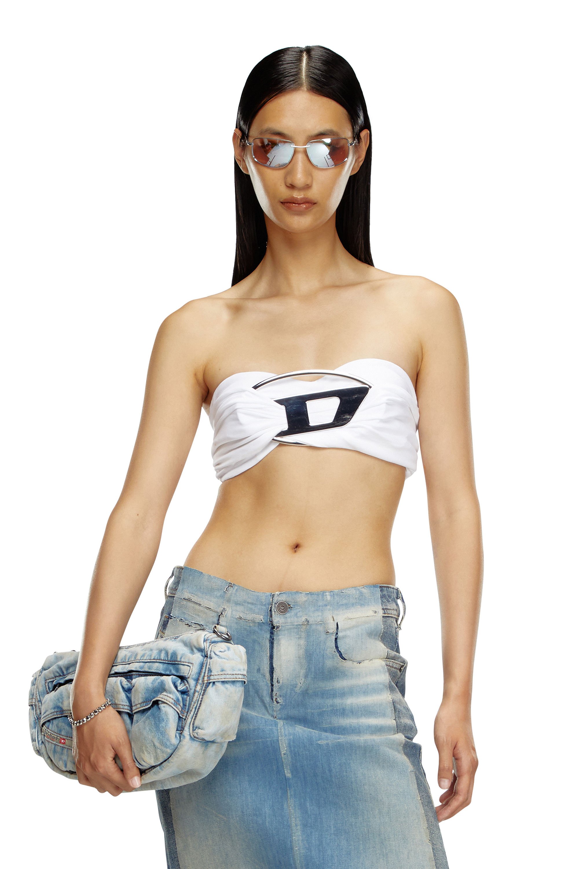 Diesel - T-BENDA, Femme Top tube avec méga plaque à logo in Blanc - Image 1