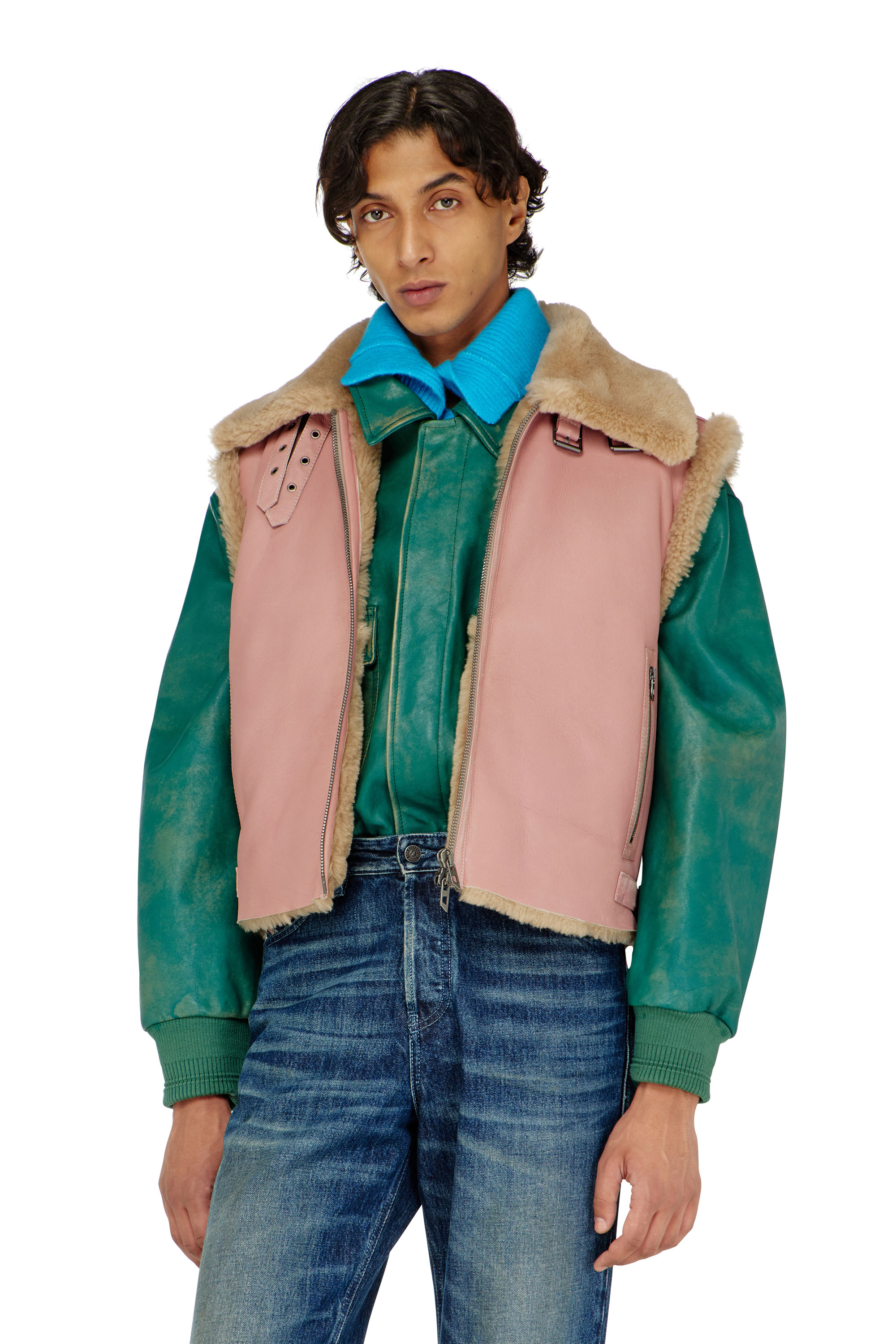 Diesel - L-HONT, Gilet in pelle shearling Uomo in Rosa - 3