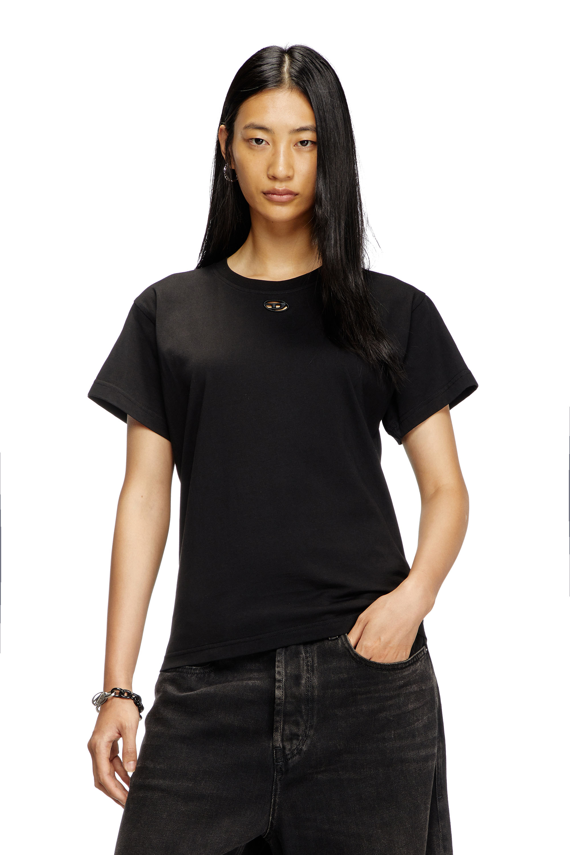 Diesel - T-MAREY, Damen T-Shirt mit kleinem Oval D in Schwarz - 1