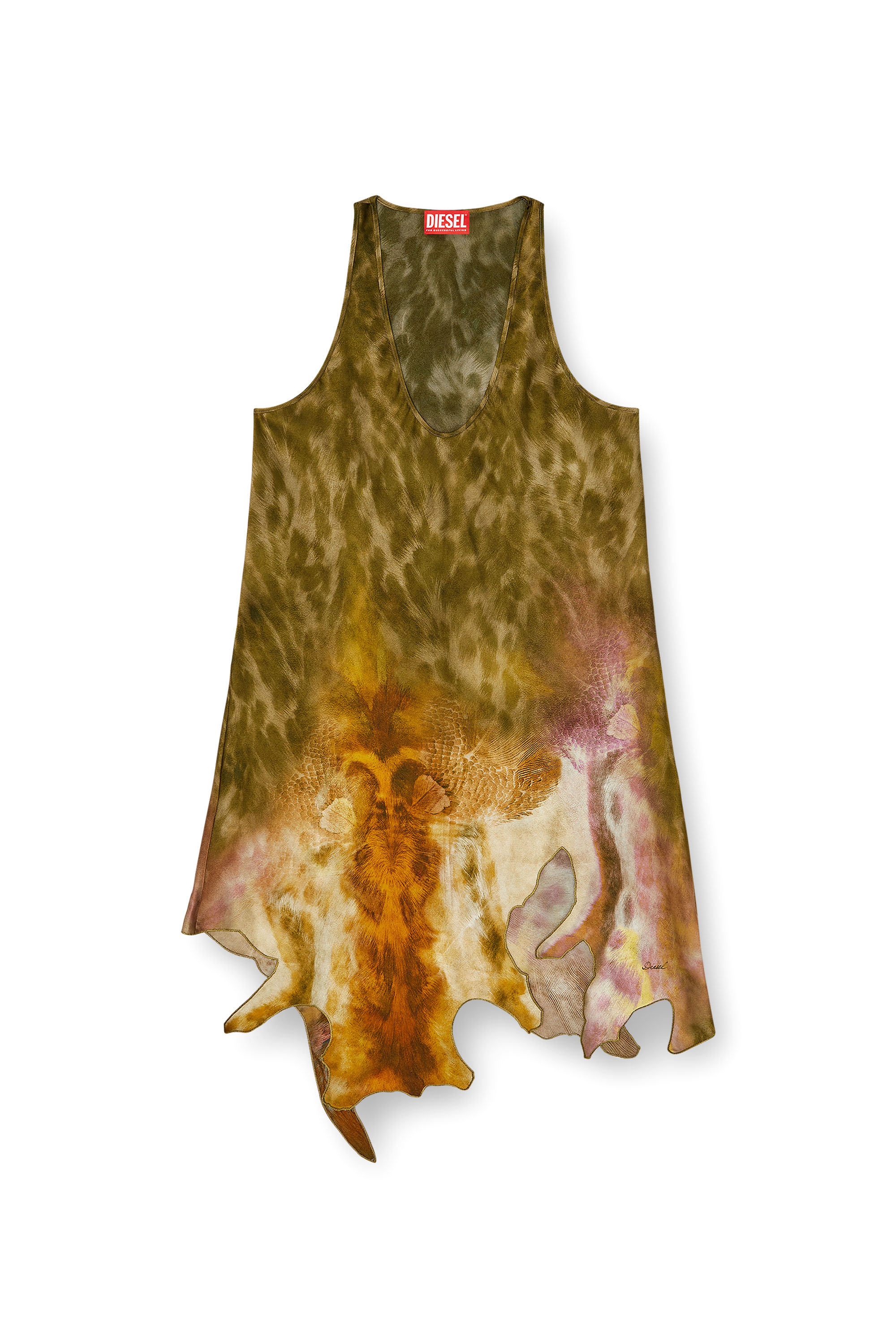 Diesel - D-AHIUL, Woman's Short satin dress with hide-effect hem in Brown/Green - 2