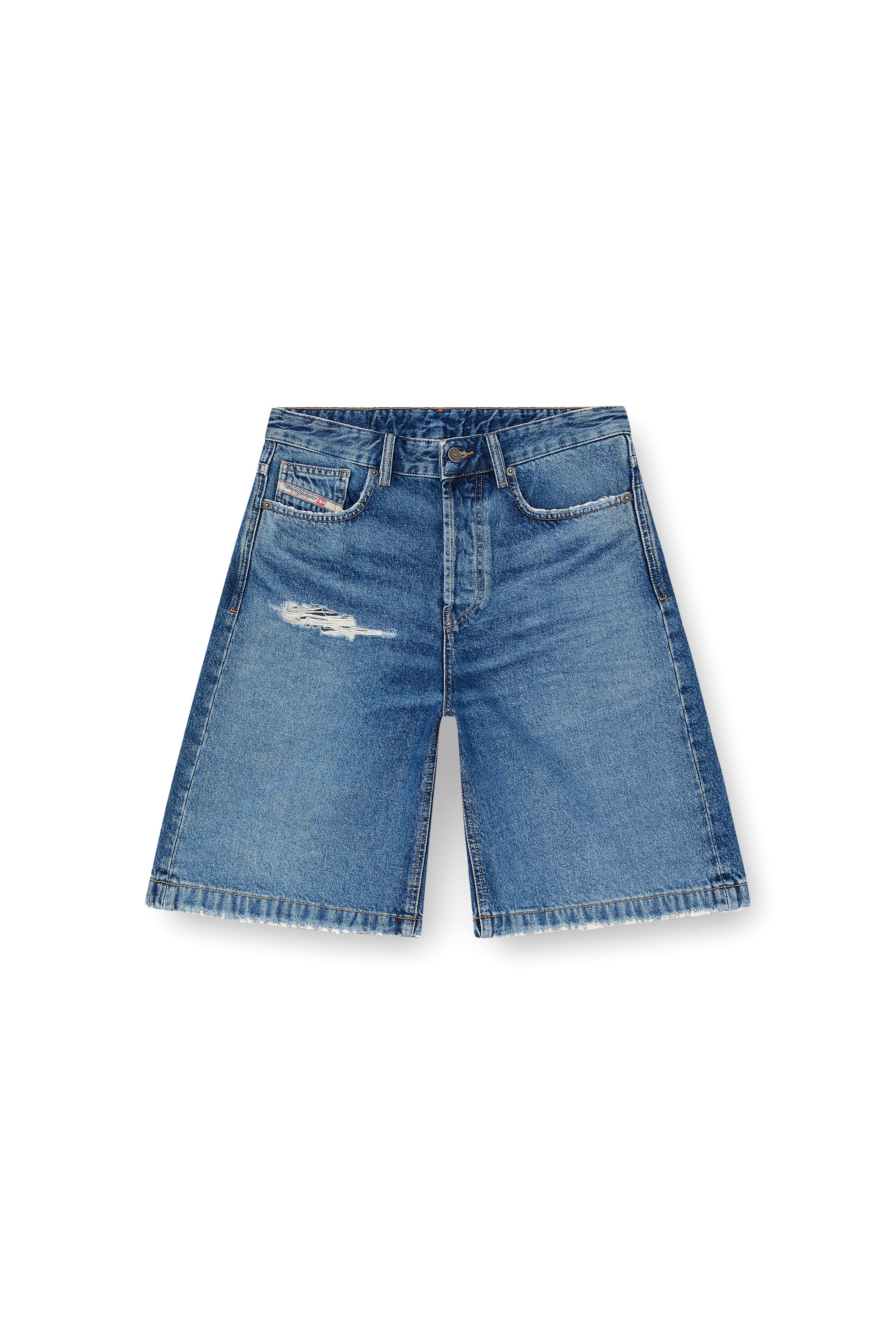 Diesel - DE-SIRE-SHORT, Short en denim avec des détails déchirés Femme in Bleu - 3