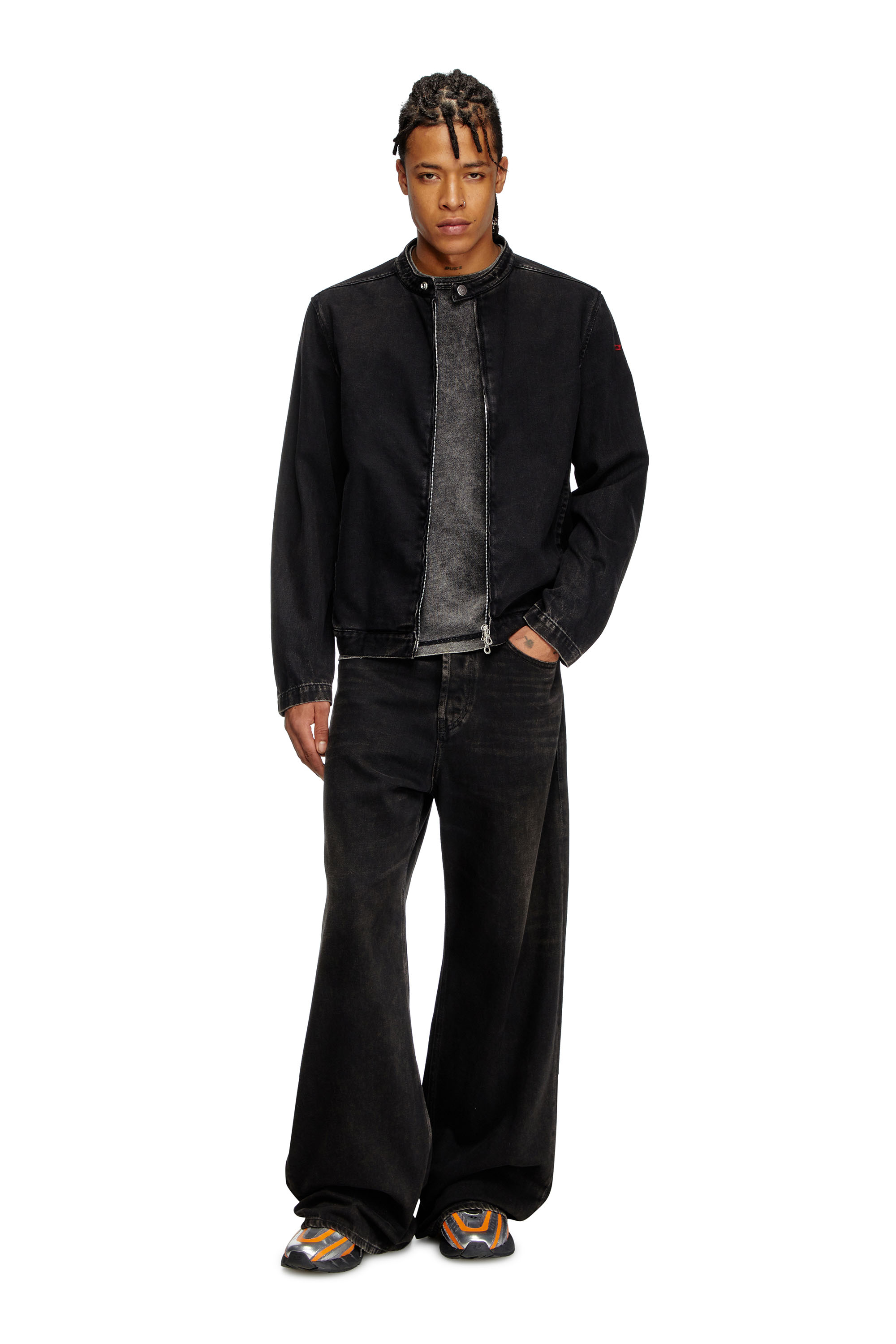 Diesel - D-GLORY, Moto jacket in denim lavaggio clean Uomo in Nero - 1