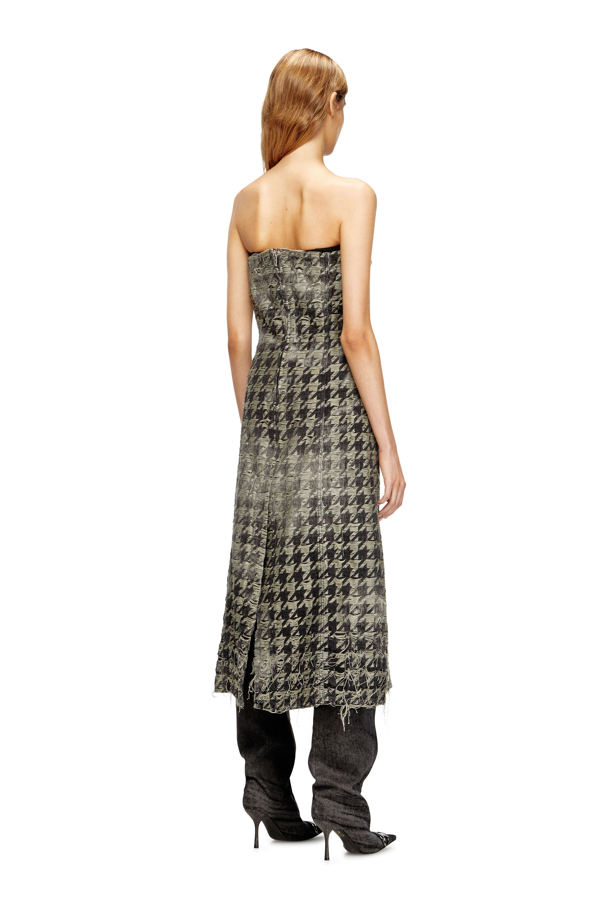 DE-OLIVIA-FSH, Nero/Bianco Diesel - DE-OLIVIA-FSH, Abito midi in denim con trama pied-de-poule Donna in Multicolor - 4