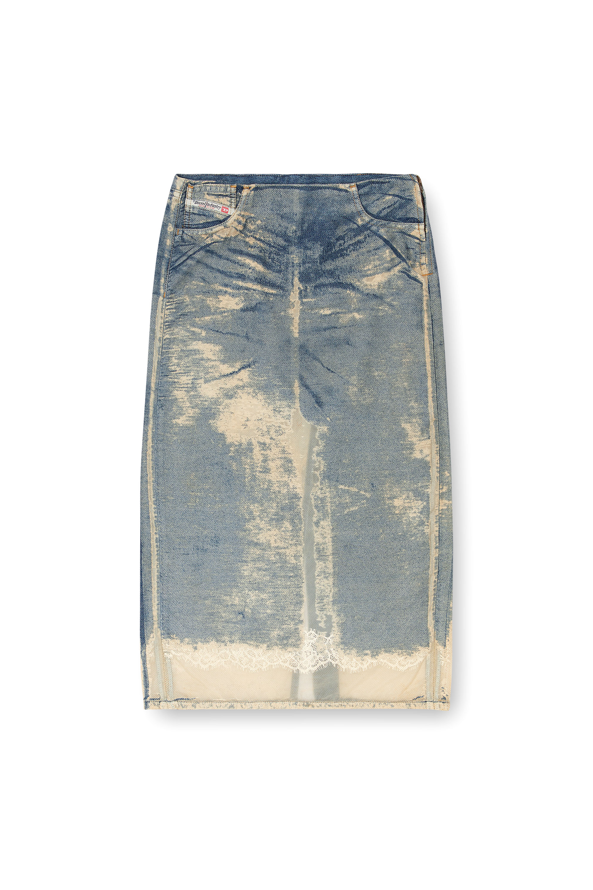 Diesel - DE-PRA-FSF, Jupe midi en denim flottant effet d&eacute;vor&eacute; Femme in Bleu - 2