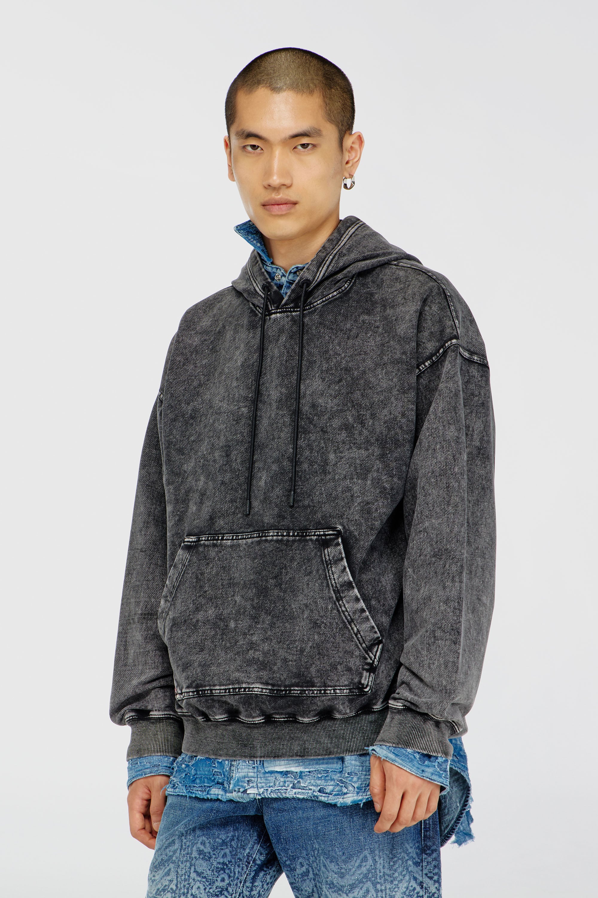 Diesel - S-BOXT-HOOD-TUK, Man's Treated denim-effect hoodie in Dark grey - 2