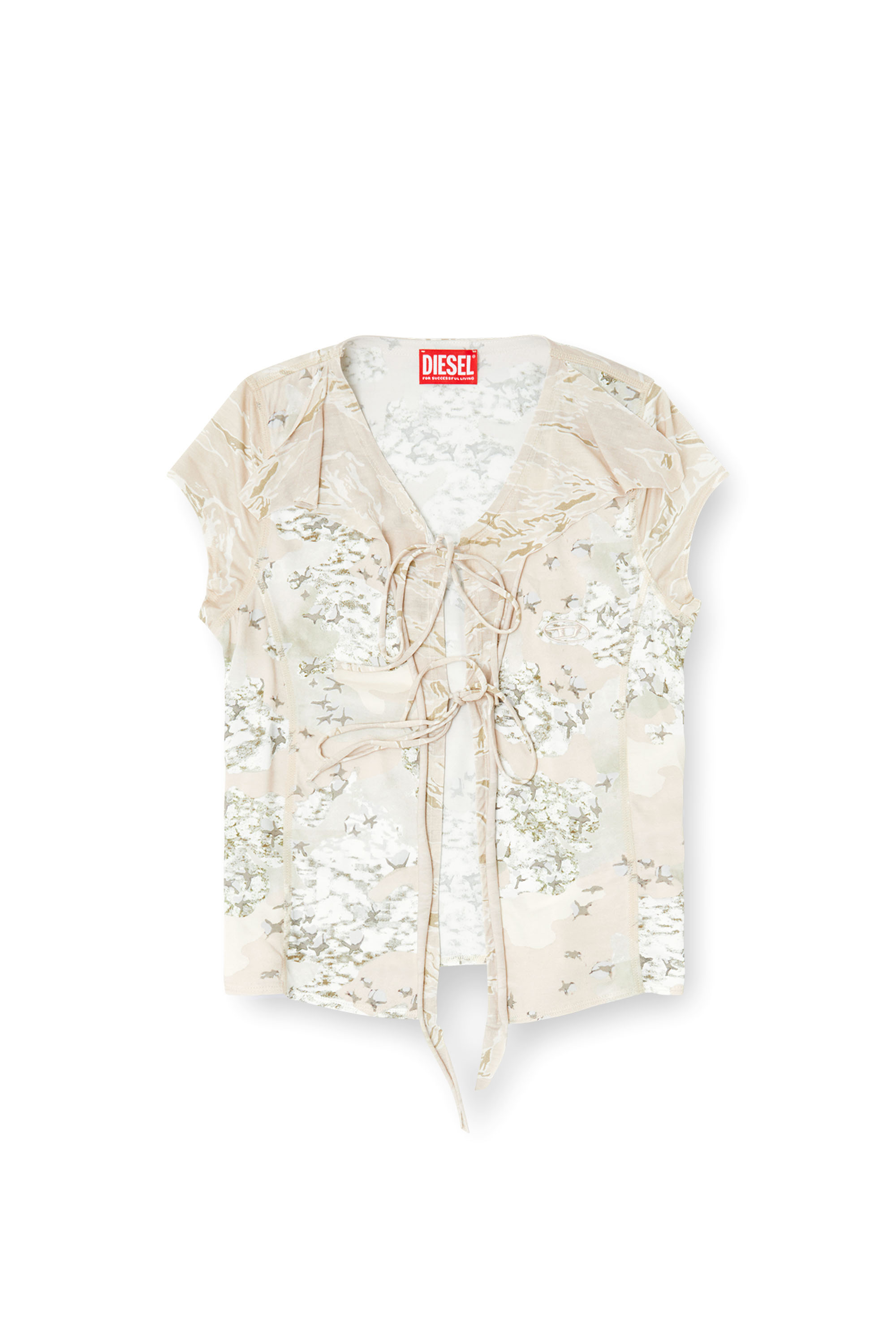 Diesel - T-AFRYMY, Damen Oberteil zum Binden mit gemischten Camo-Prints in Beige - 3