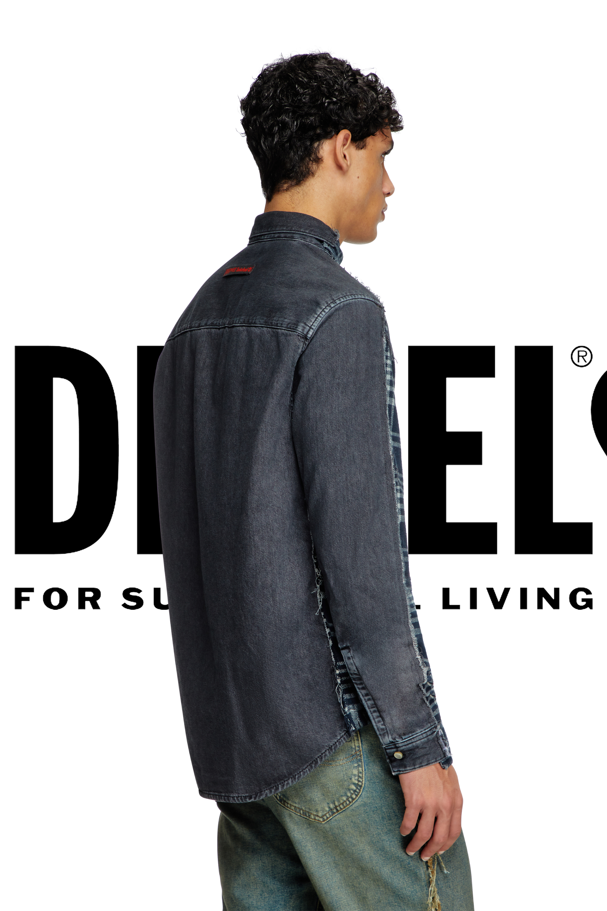 Diesel - Shirt Dieseloves 6B, Camicia overdyed in tessuto check e denim Unisex in Multicolor - 4