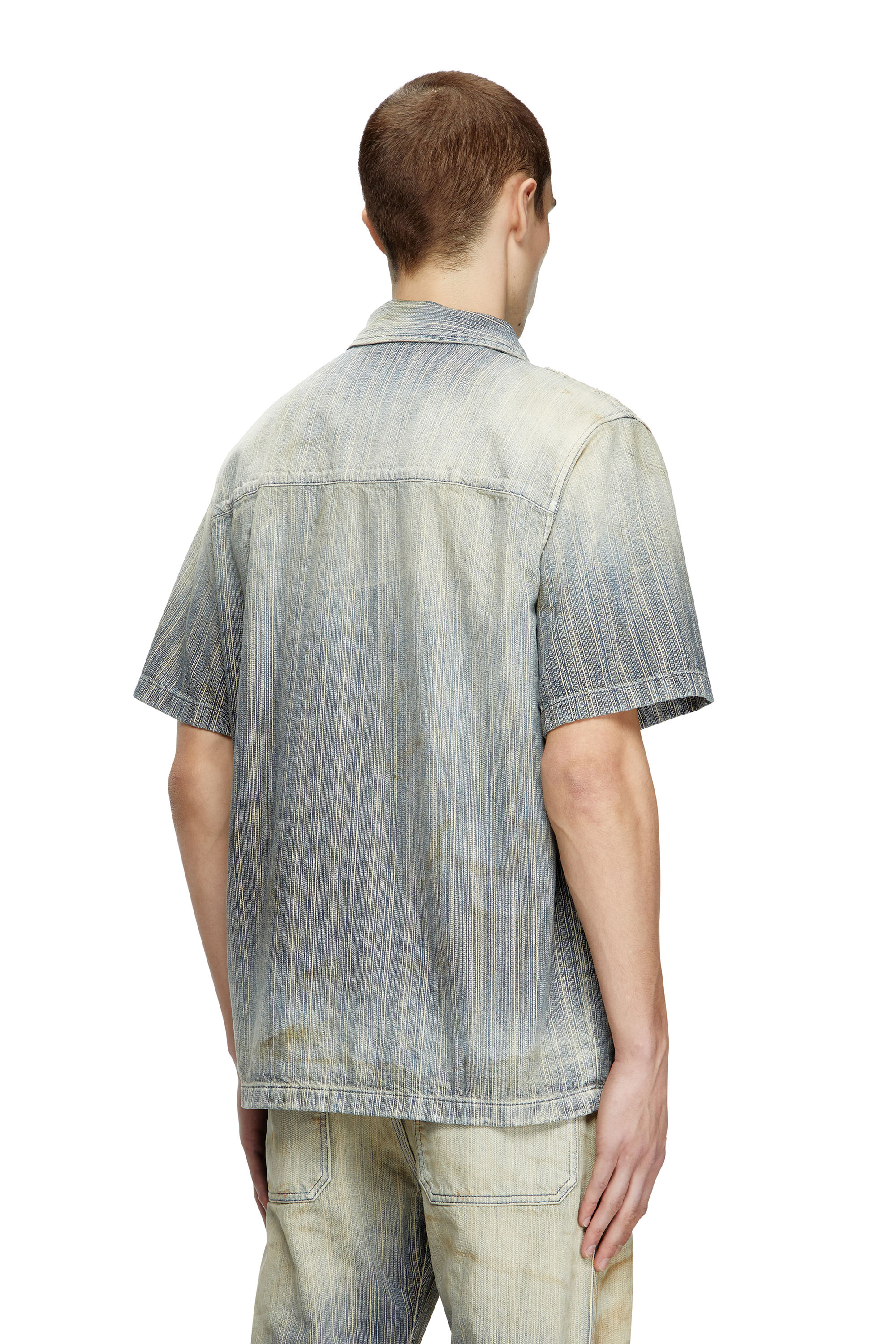 Diesel - D-NABIL-D, Chemise bowling en denim indigo à rayures Homme in Bleu - 4