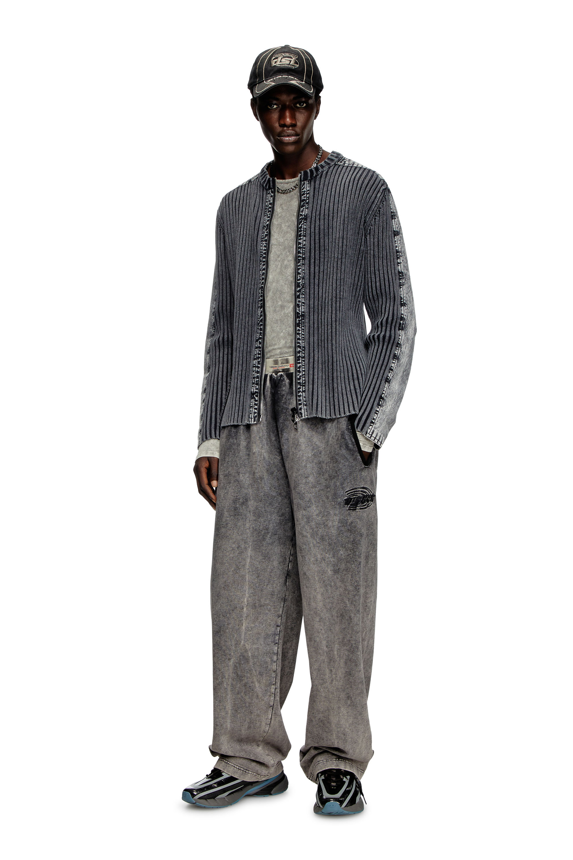 Diesel - K-MATTY, Cardigan zippé avec bandes de manches en denim Homme in Gris - 2
