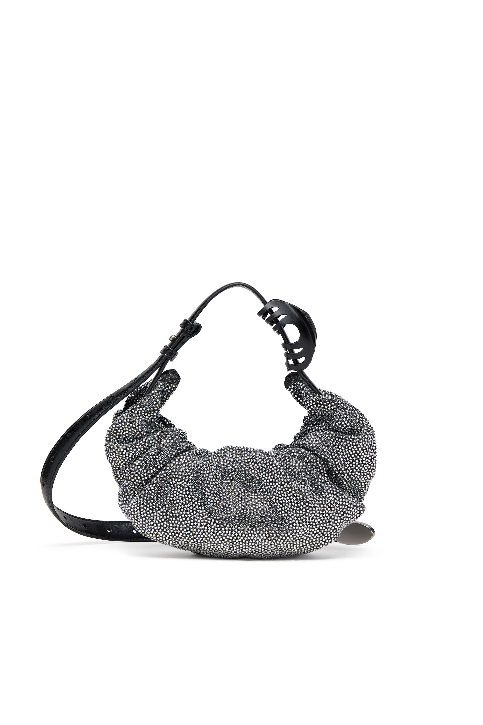 Diesel - GRAB-D HOBO S, Damen Kleine zerknitterte Hobo-Tasche aus Crystal Denim in Schwarz - 4