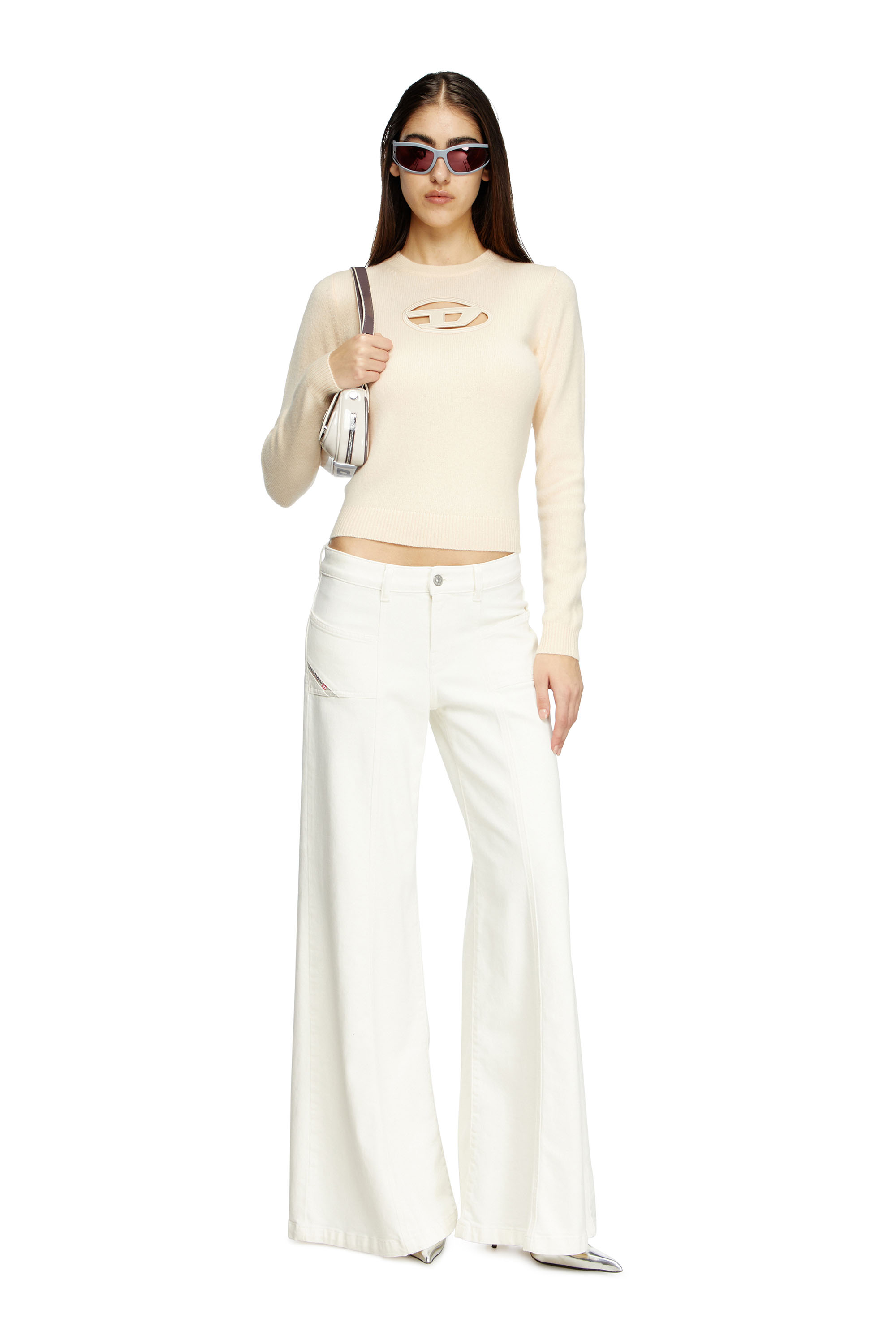 Diesel - M-AREESA-SLIM, Damen Pullover aus Kaschmir-Mischgewebe mit Cut-out-Logo in Beige - 1