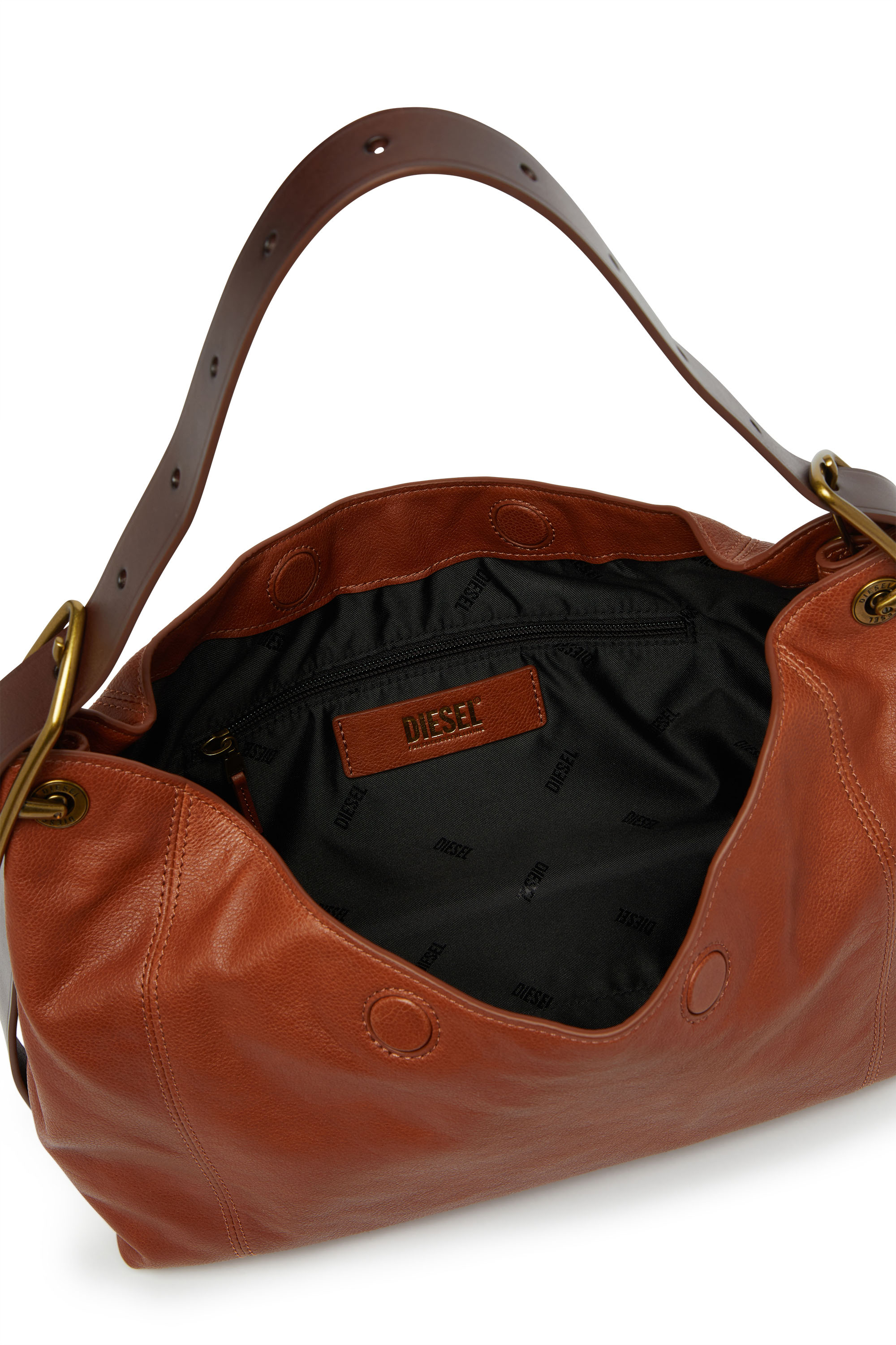 Diesel - D-LINE HOBO S, D-Line-Borsa a spalla in pelle lucida Donna in Marrone - 4