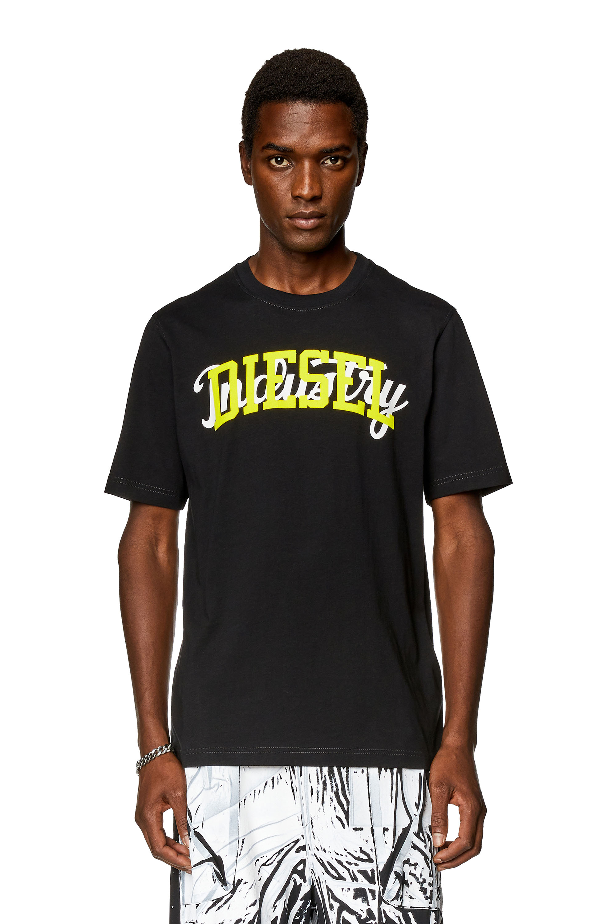 Diesel - T-JUST-N10, Man T-shirt with contrasting Diesel prints in Black - Image 1