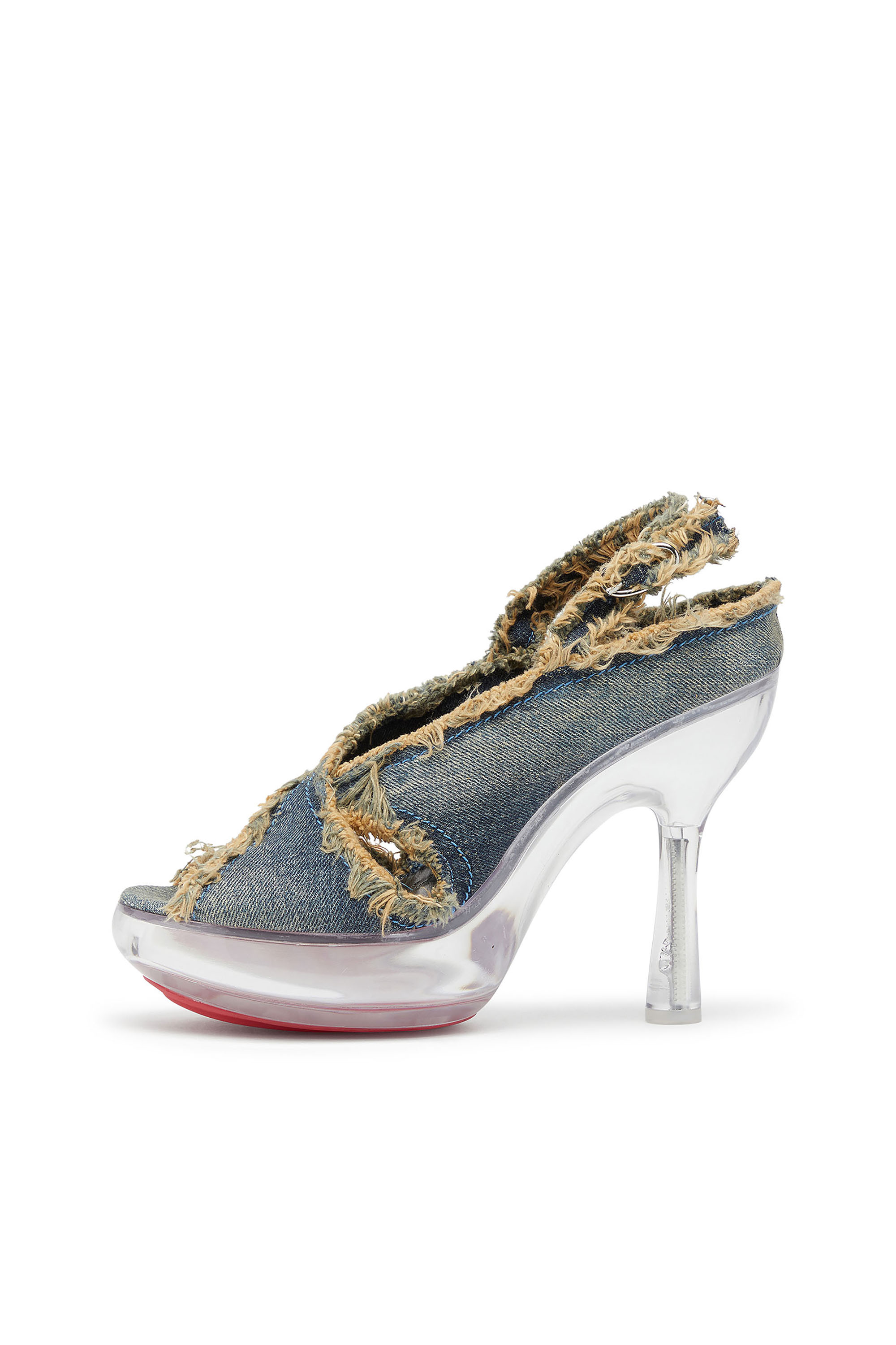 Diesel - D-LAKE PLATFORM SDL, D-Lake-Sandali platform in denim sfrangiato e plexiglass Donna in Blu - 2