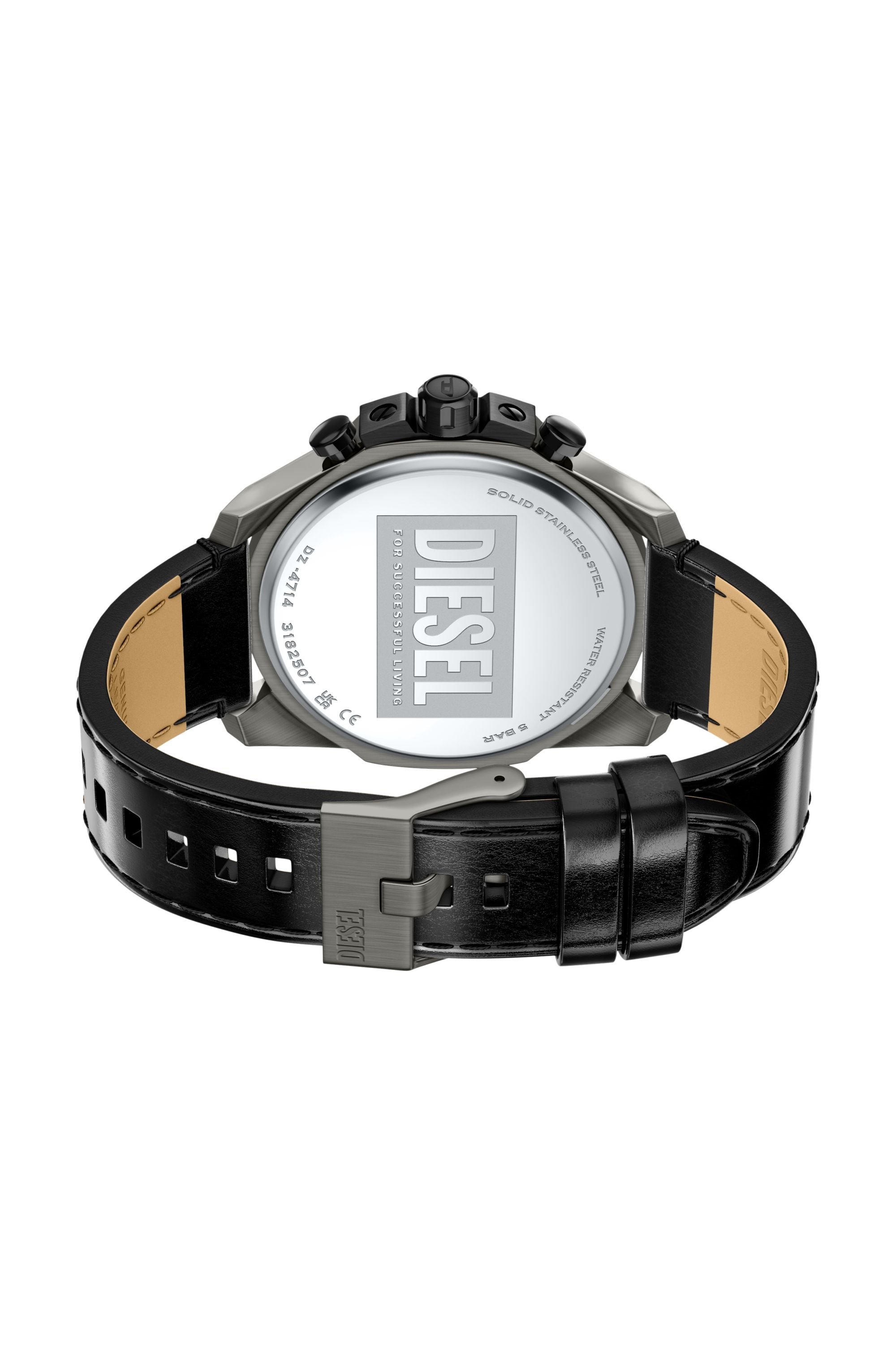 Diesel - DZ4714 WATCH, Herren Mega Chief Slim Uhr mit schwarzem Lederarmband in Schwarz - 4