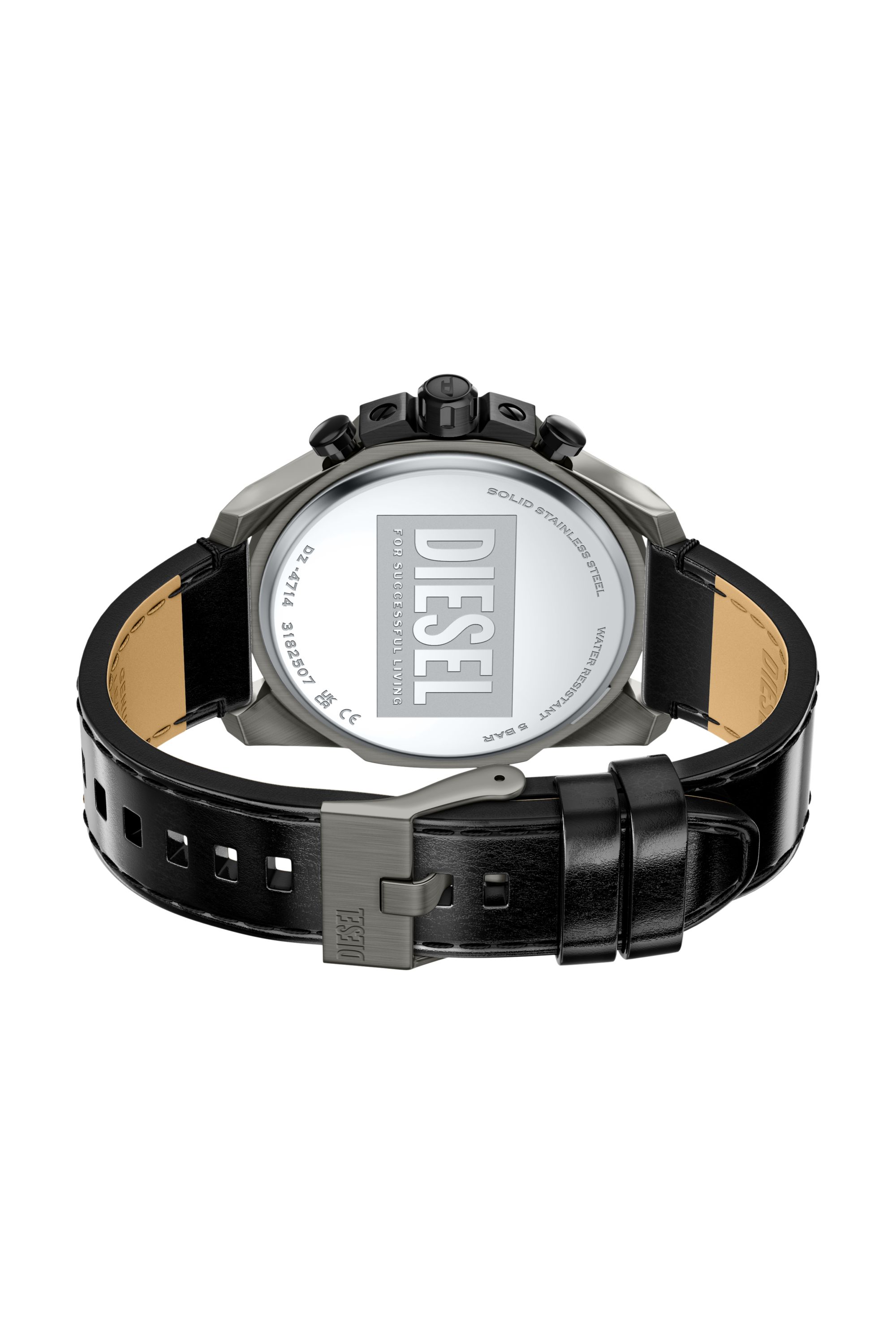 Diesel - DZ4714 WATCH, Herren Mega Chief Slim Uhr mit schwarzem Lederarmband in Schwarz - 4