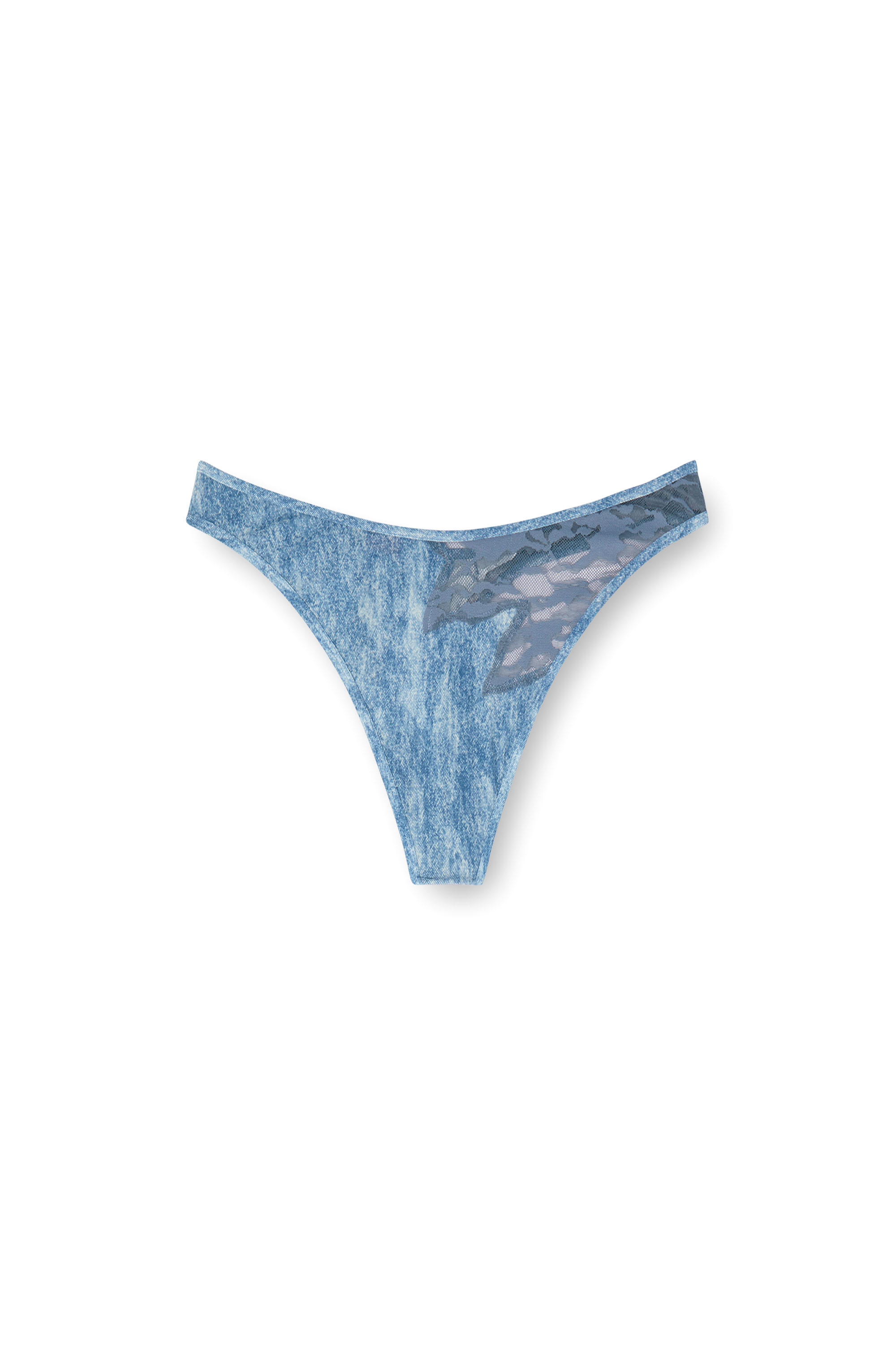 Diesel - C-LACE-THONG, Damen String aus Mikrofaser und Camouflage-Spitze in Hellblau - 4