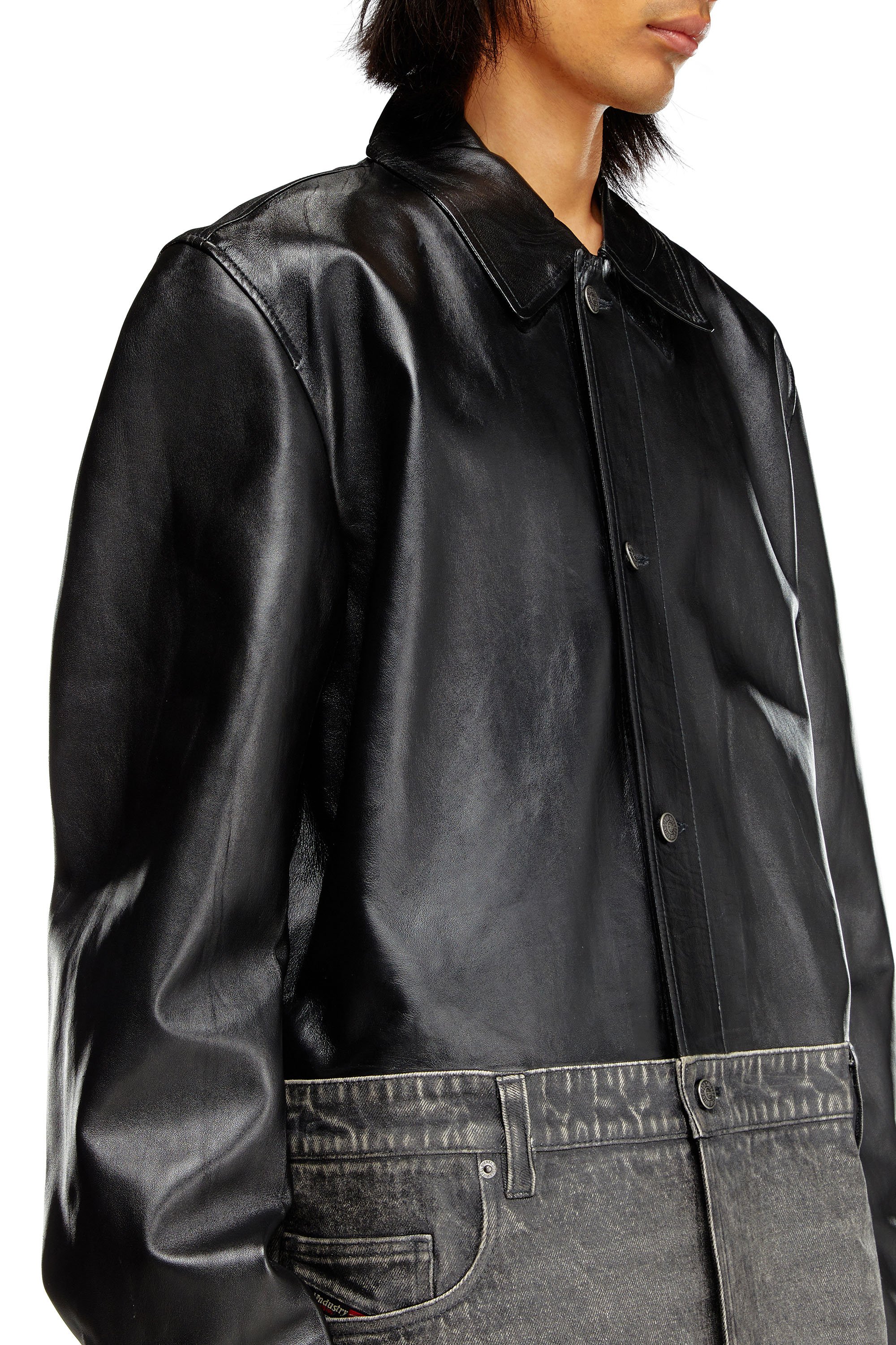 Diesel - L-BRETCH, Homme Veste chemise en cuir et denim in Noir - Image 3