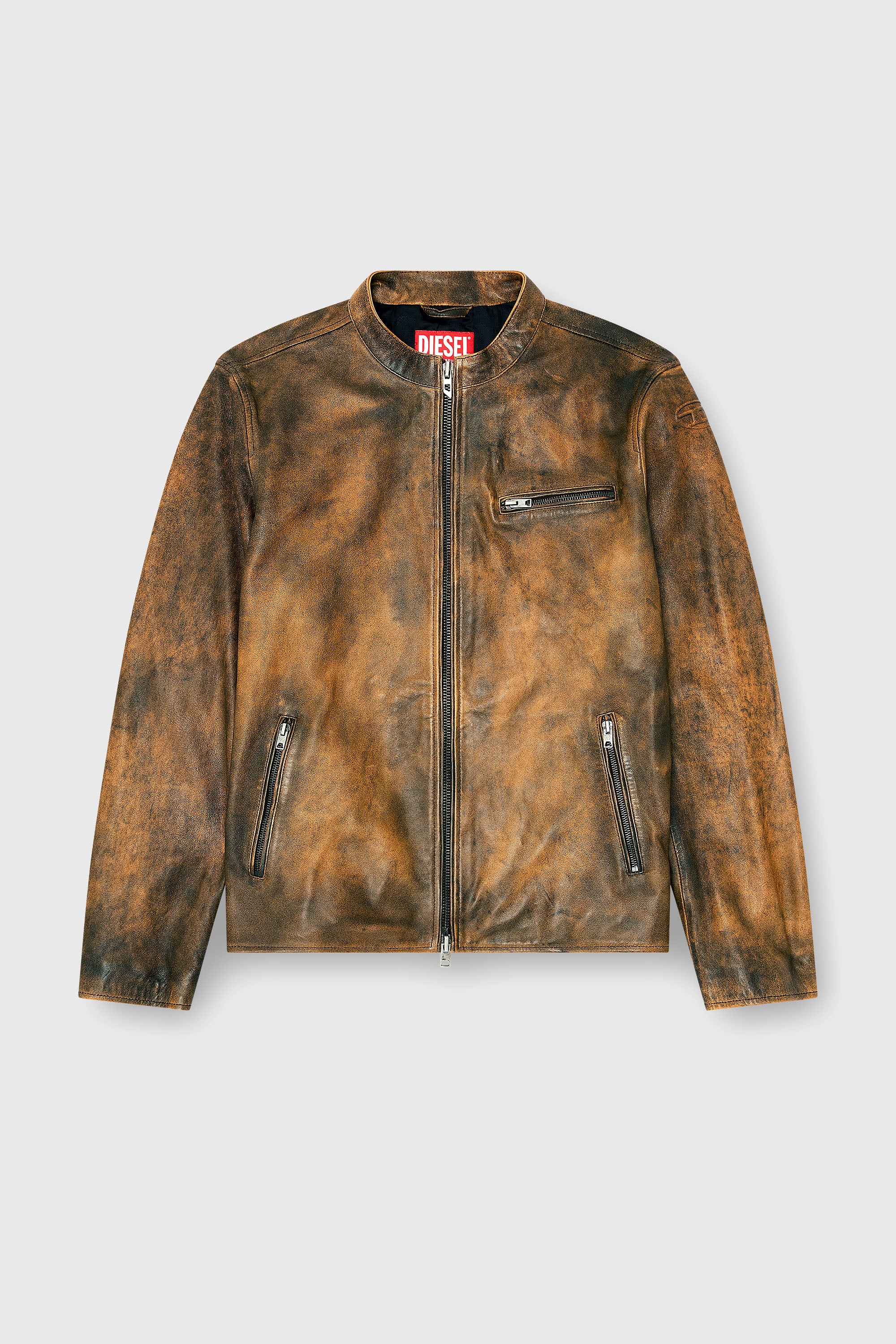 Diesel - L-ZAD-KNCZ, Man's Biker jacket in treated leather in Light Brown - 2