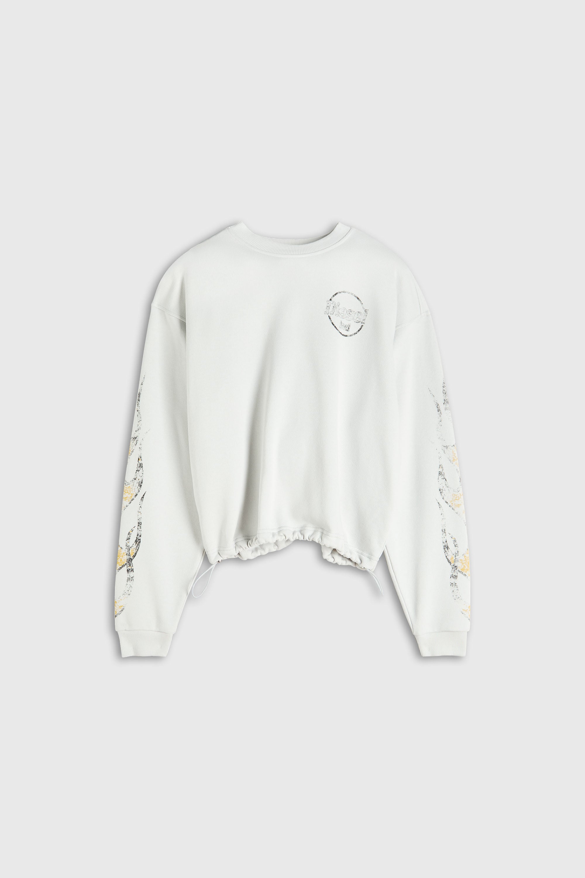 Diesel - F-CREWY-B3, Sweat-shirt &agrave; base ajustable par cordon, imprim&eacute; craquel&eacute; Femme in Blanc - 2