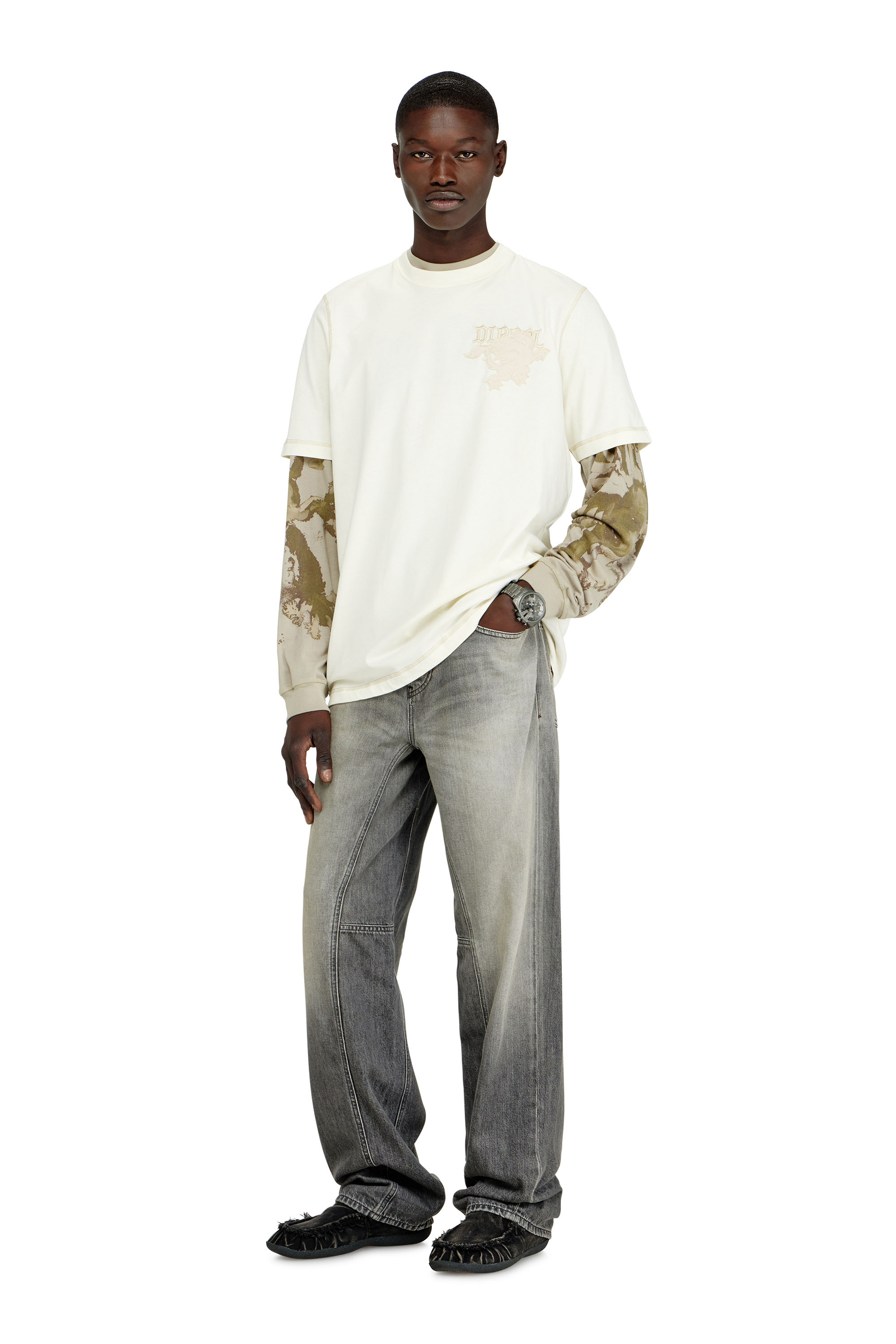 Diesel - T-ADJUST-NOTCH, Herren Regul&auml;res T-Shirt mit besticktem Aufn&auml;her in null - 2