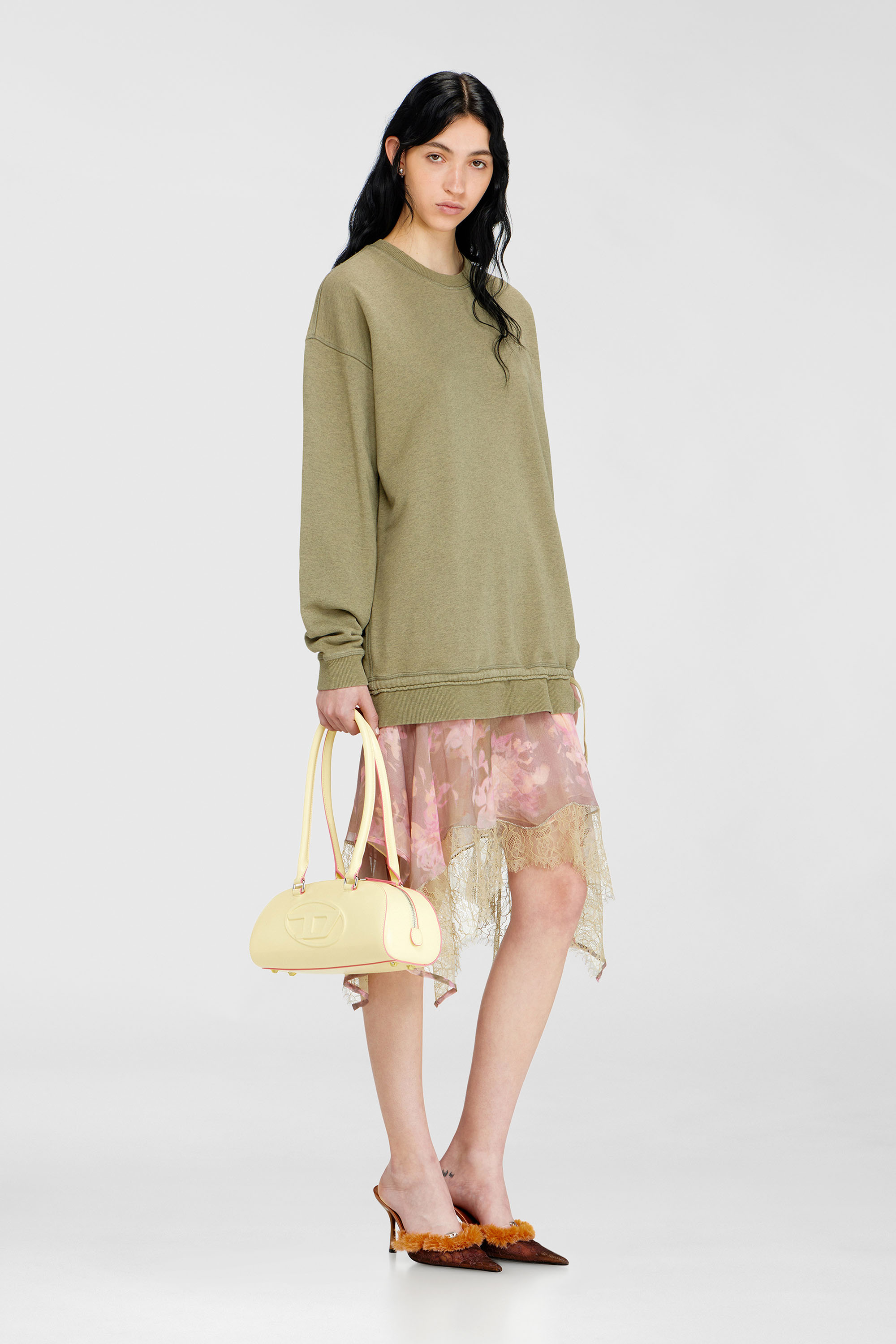 Diesel - D-ORELY, Abito felpa con gonna in chiffon e pizzo Donna in Multicolor - 2