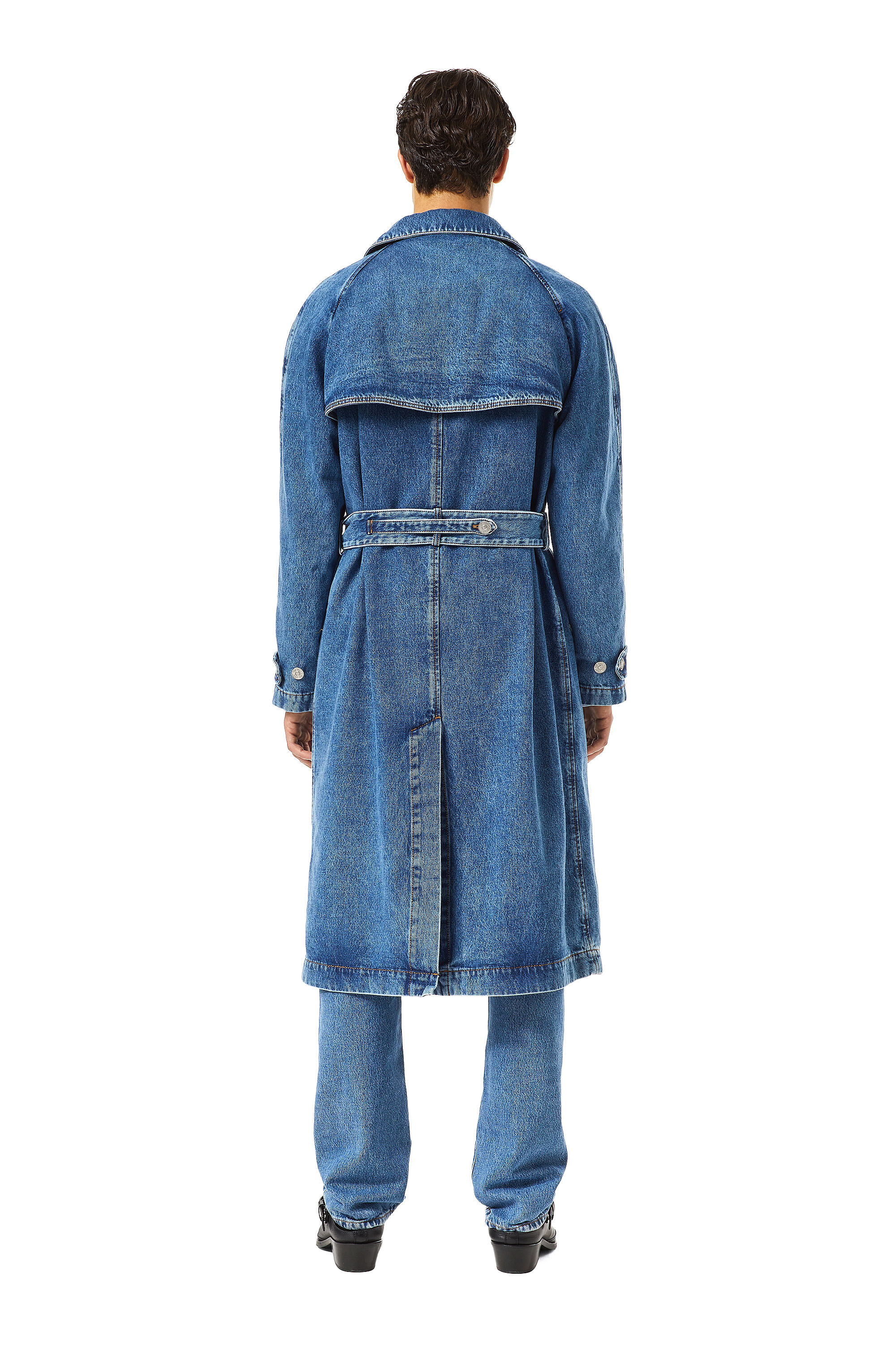 Diesel - D-DELIRIOUS DOUBLE BREASTED TRENCH COAT, Unisex Trench coat in denim in Blue - Image 3