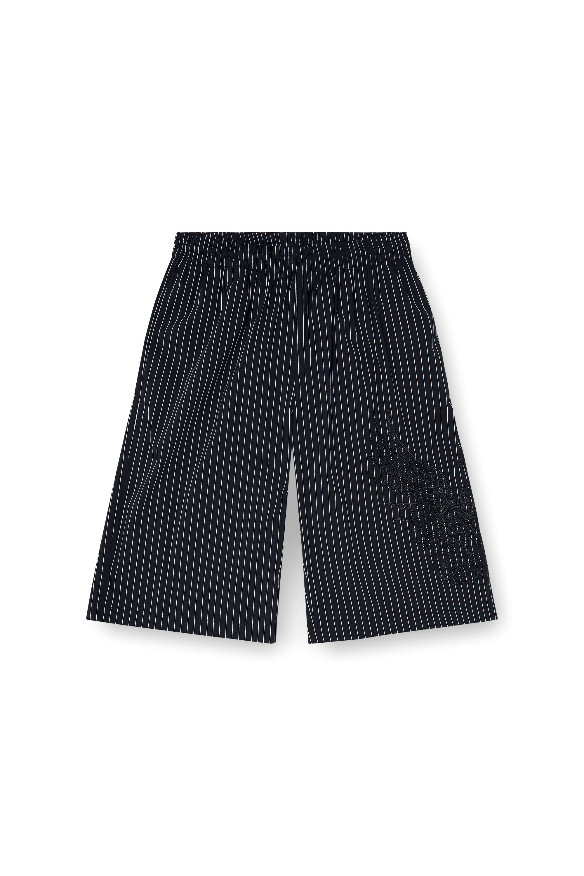 Diesel - P-THEO-SHORT-NJCA, Pantaloni corti a righe con ricamo Phoenix Uomo in Nero - 2