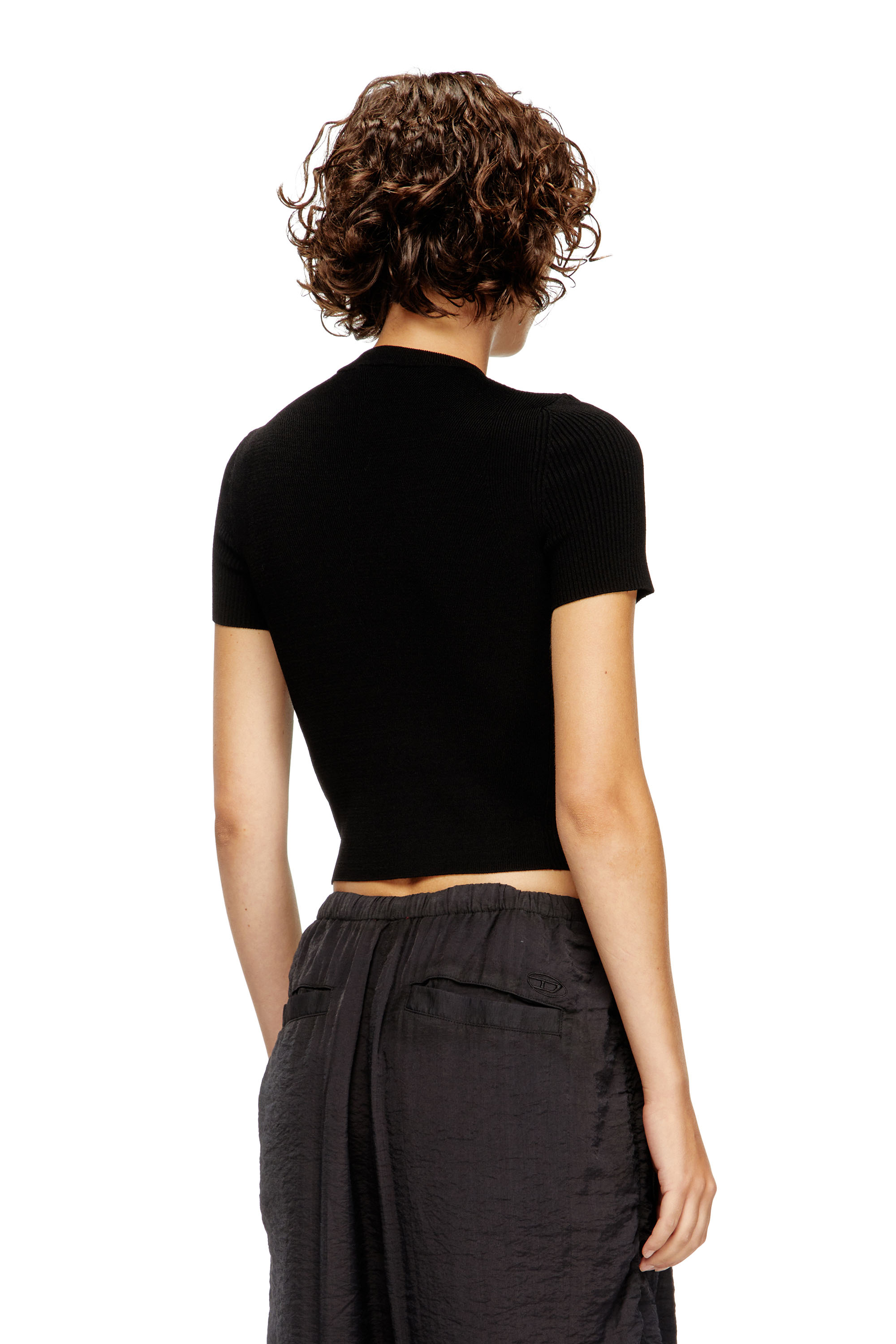 Diesel - M-VALARI-SS, Damen Kurzarm-Pullover mit Oval D aus Metall in Schwarz - 4