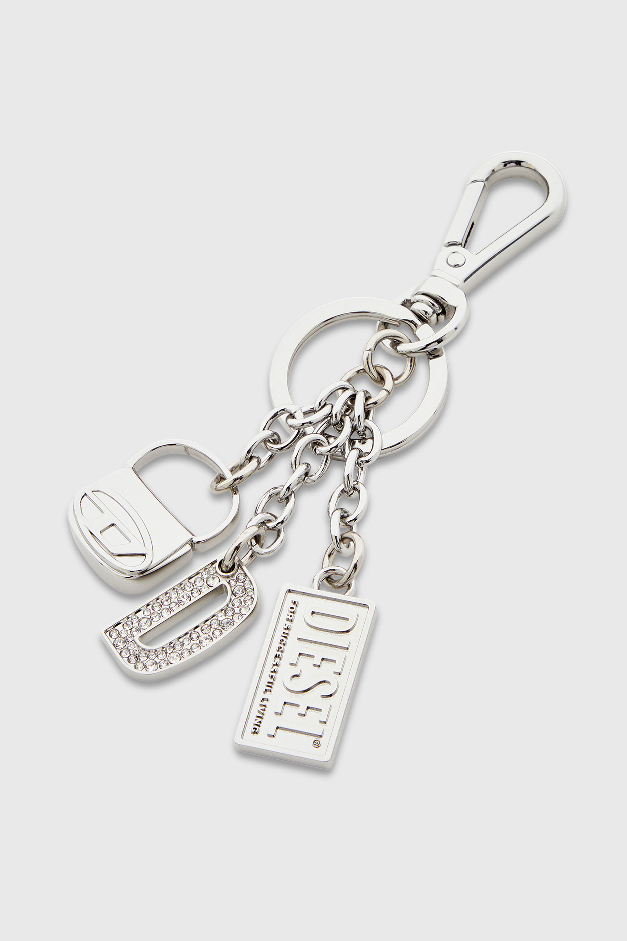 Diesel - 1DR KEY MULTICHARM, Damen Schl&uuml;sselring aus Metall mit Logo-Charms in Silber - 2