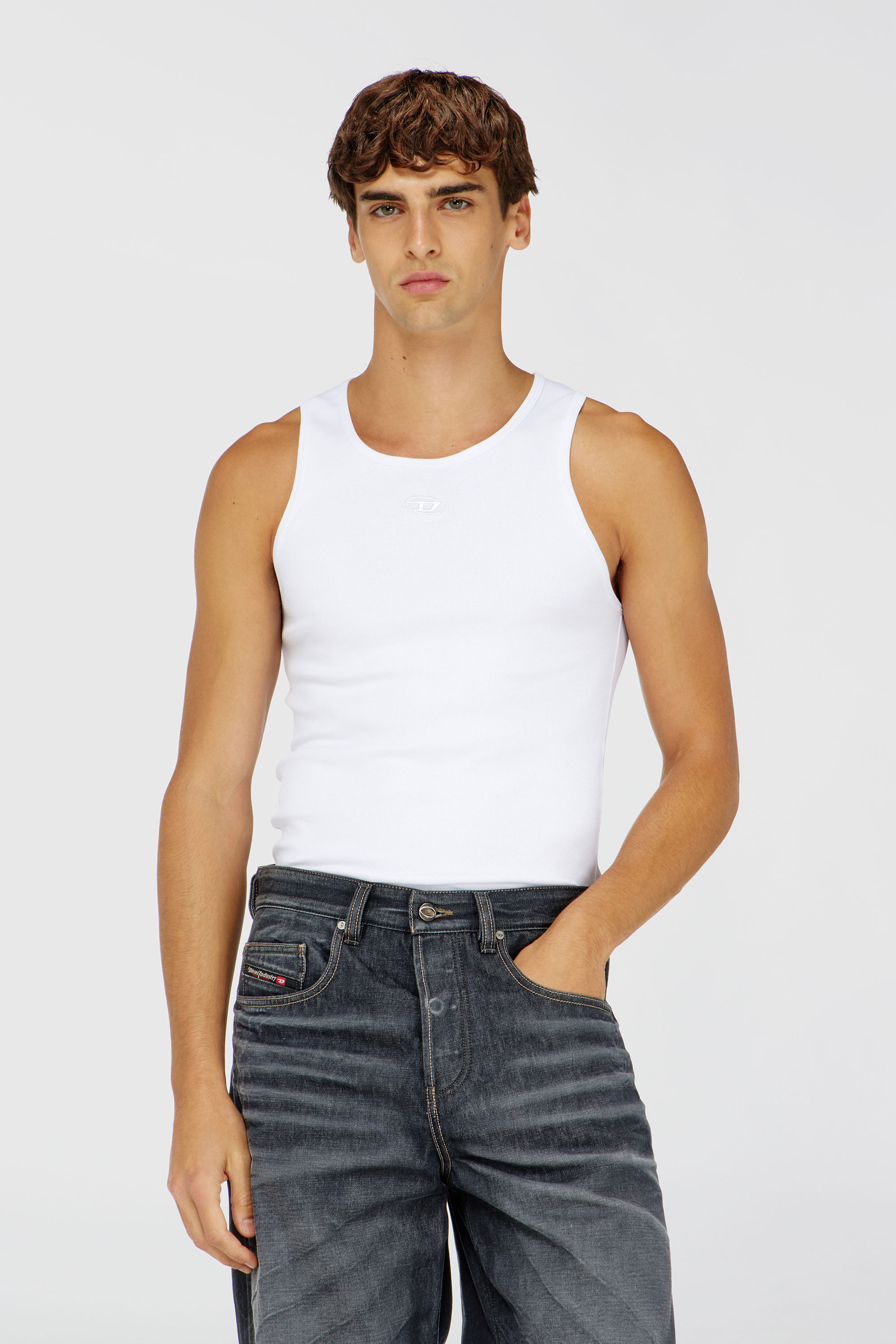Diesel - T-ARM-LKDS, Herren Tanktop aus Rippjersey mit Oval D Stickerei in Wei&szlig; - 3