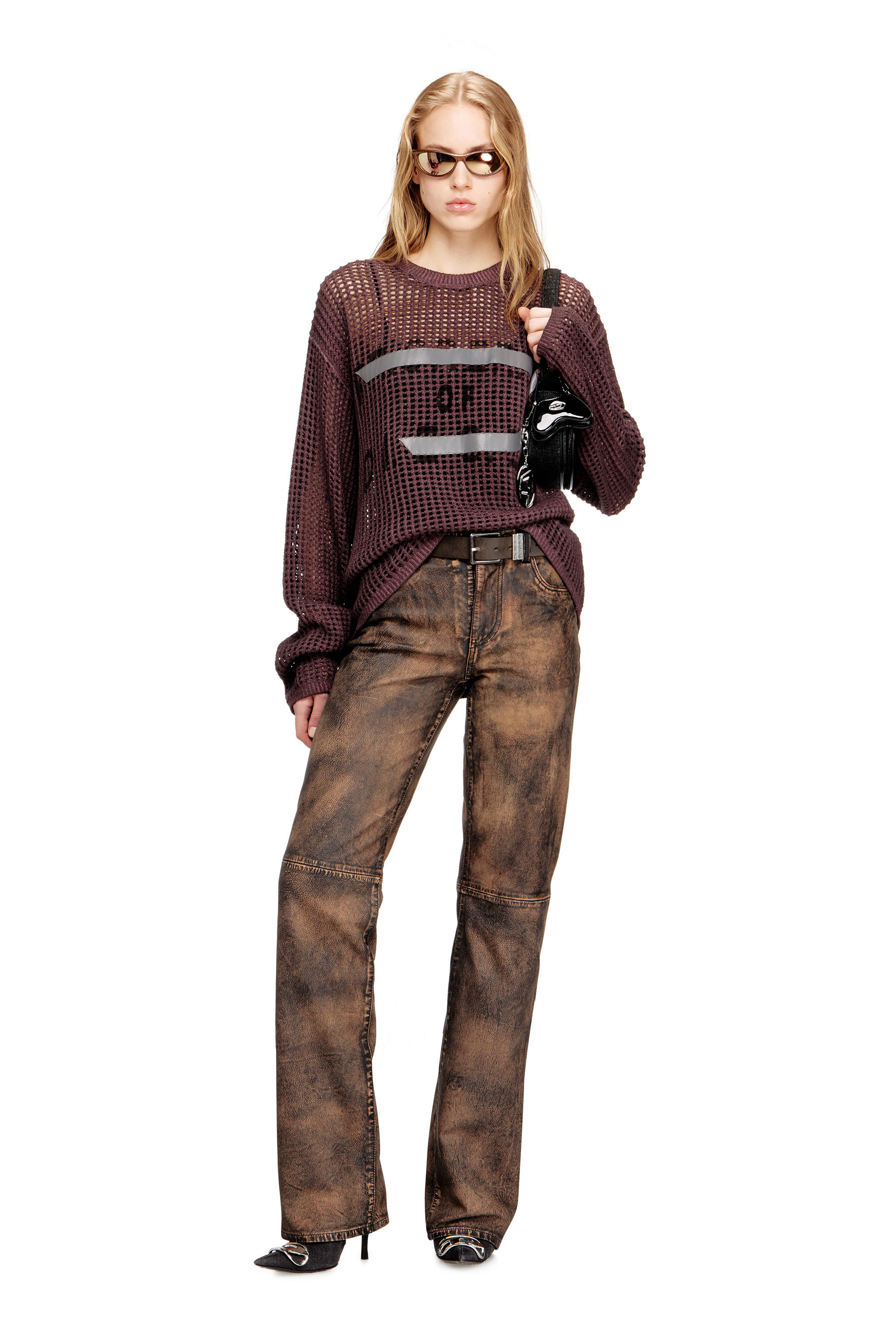 Diesel - L-YSA, Pantaloni in pelle effetto jeans distressed Donna in ToBeDefined - 2