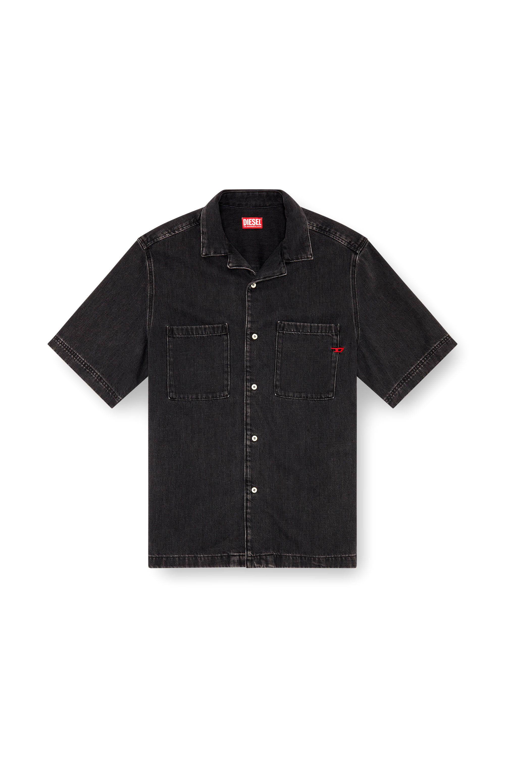 Diesel - D-PAROSHORT, Man Bowling shirt in Tencel denim in Black - Image 5