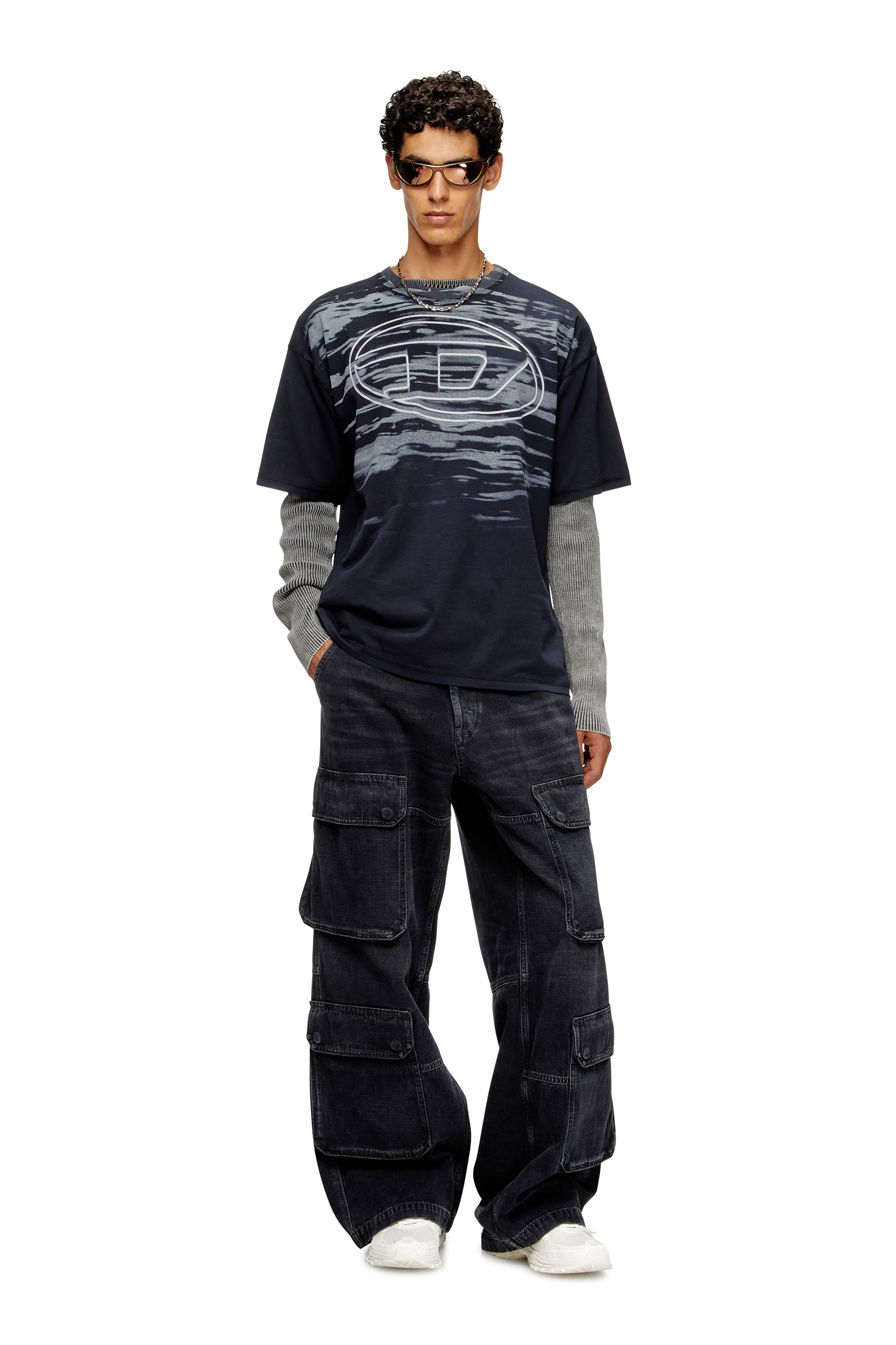 Diesel - T-BOXT-T5, T-shirt en coton avec imprimé Oval D Homme in Bleu - 2