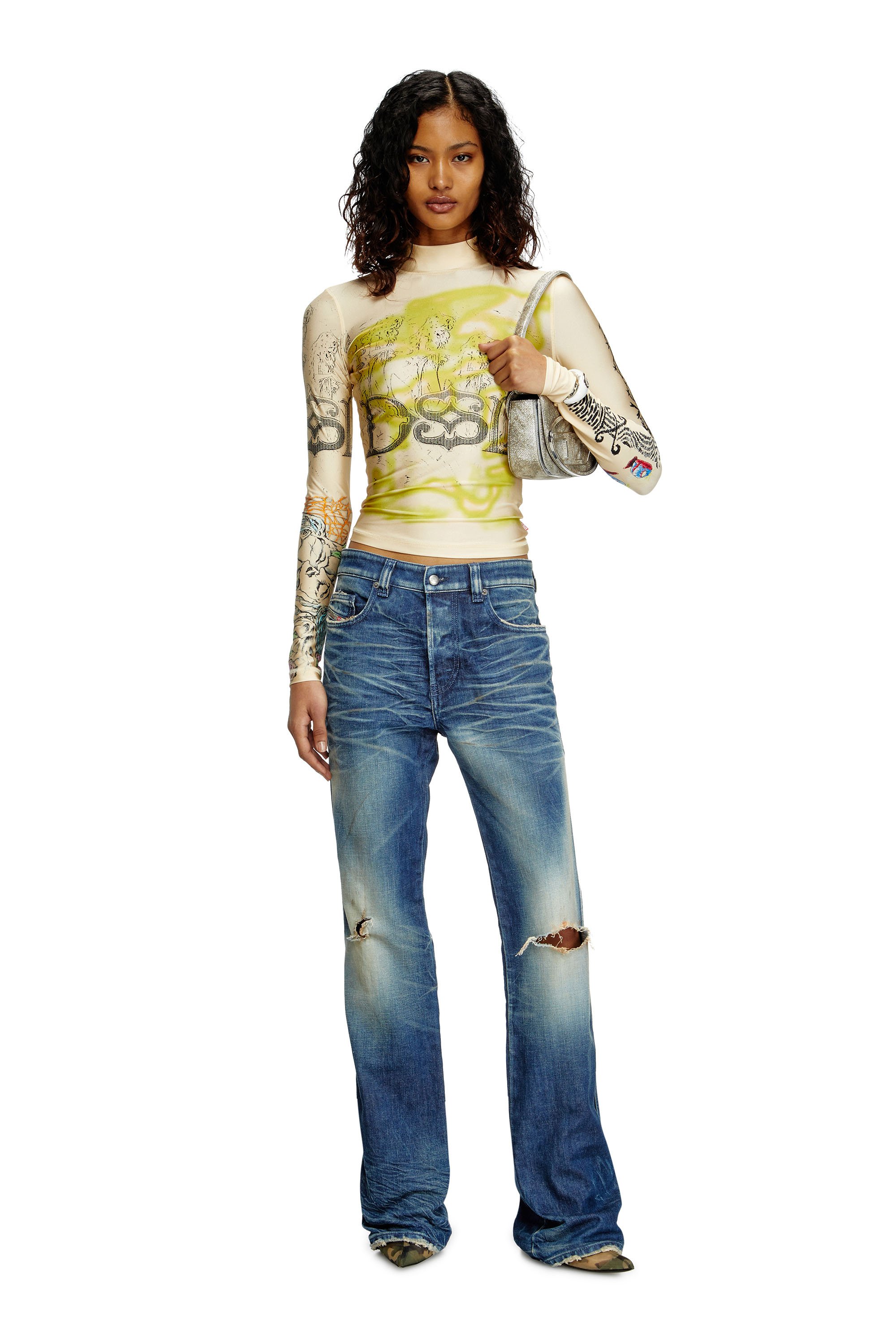 Diesel - T-IMUN, Top dolcevita con stampa tattoo Donna in Beige - 2