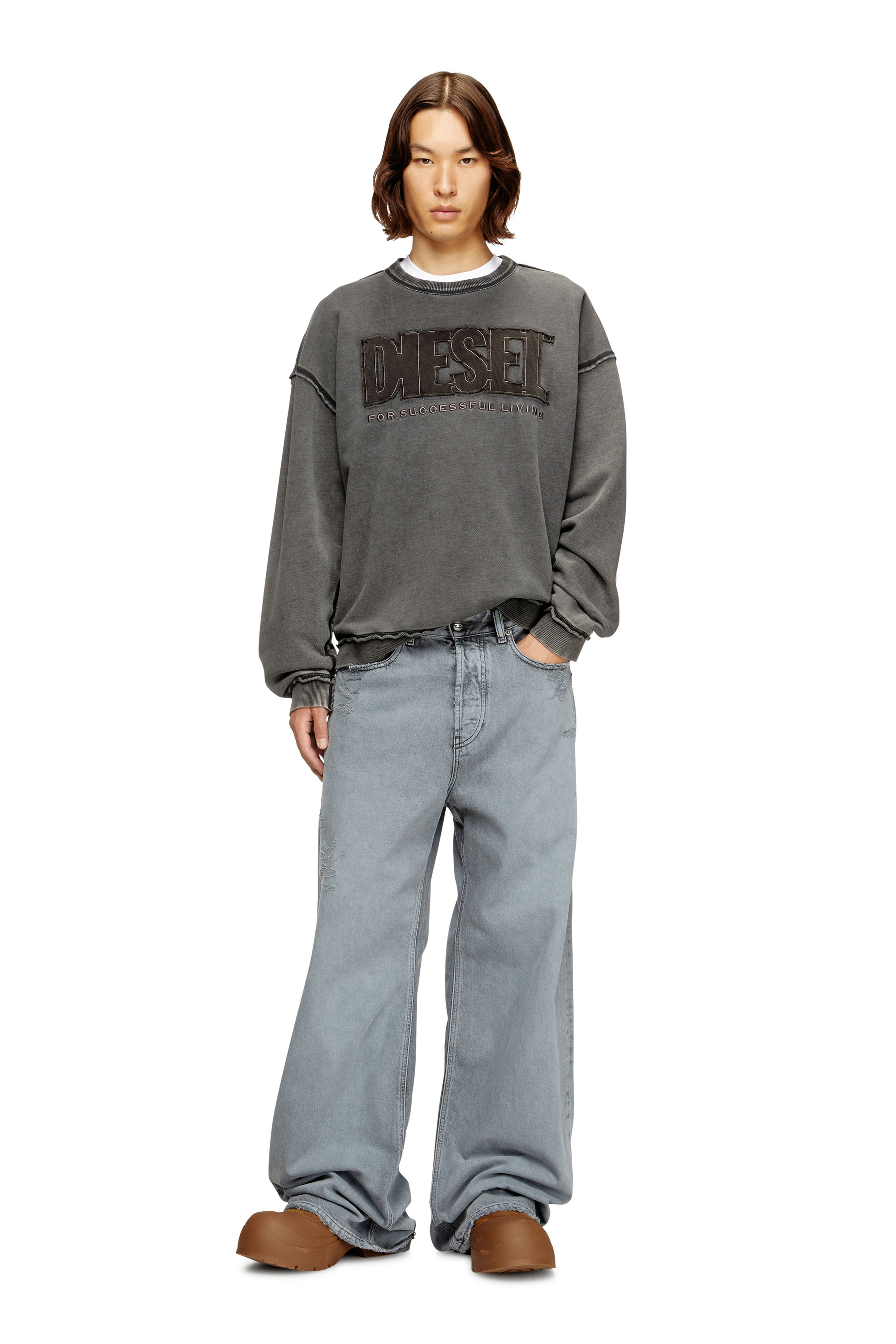 Diesel - S-BOXT-RAW-V1, Sweat-shirt en coton avec logo appliqué Homme in Gris - 2
