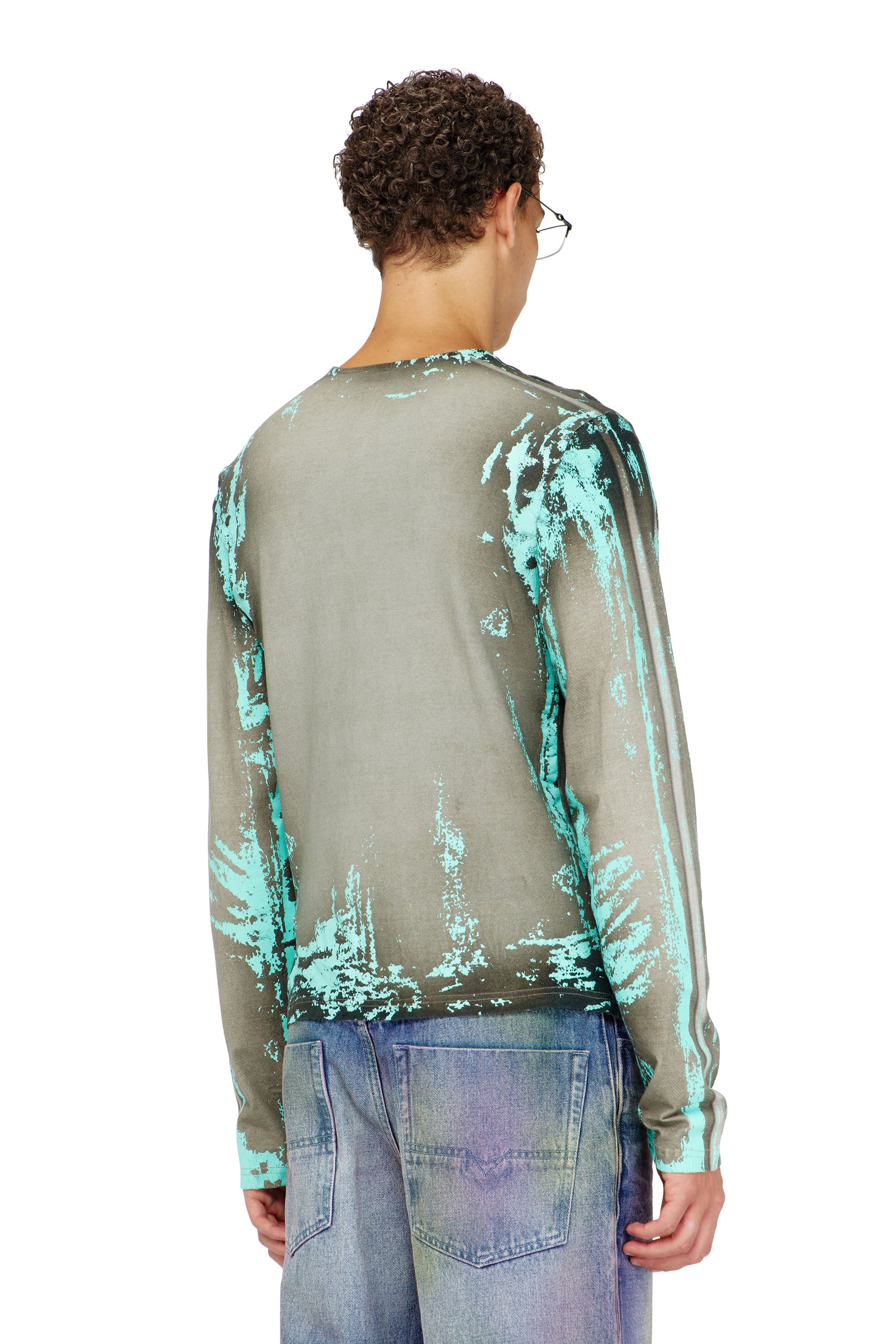 Diesel - T-FYNO-ML, Grandad t-shirt en jersey effet cuir craquel&eacute; Homme in Vert - 4