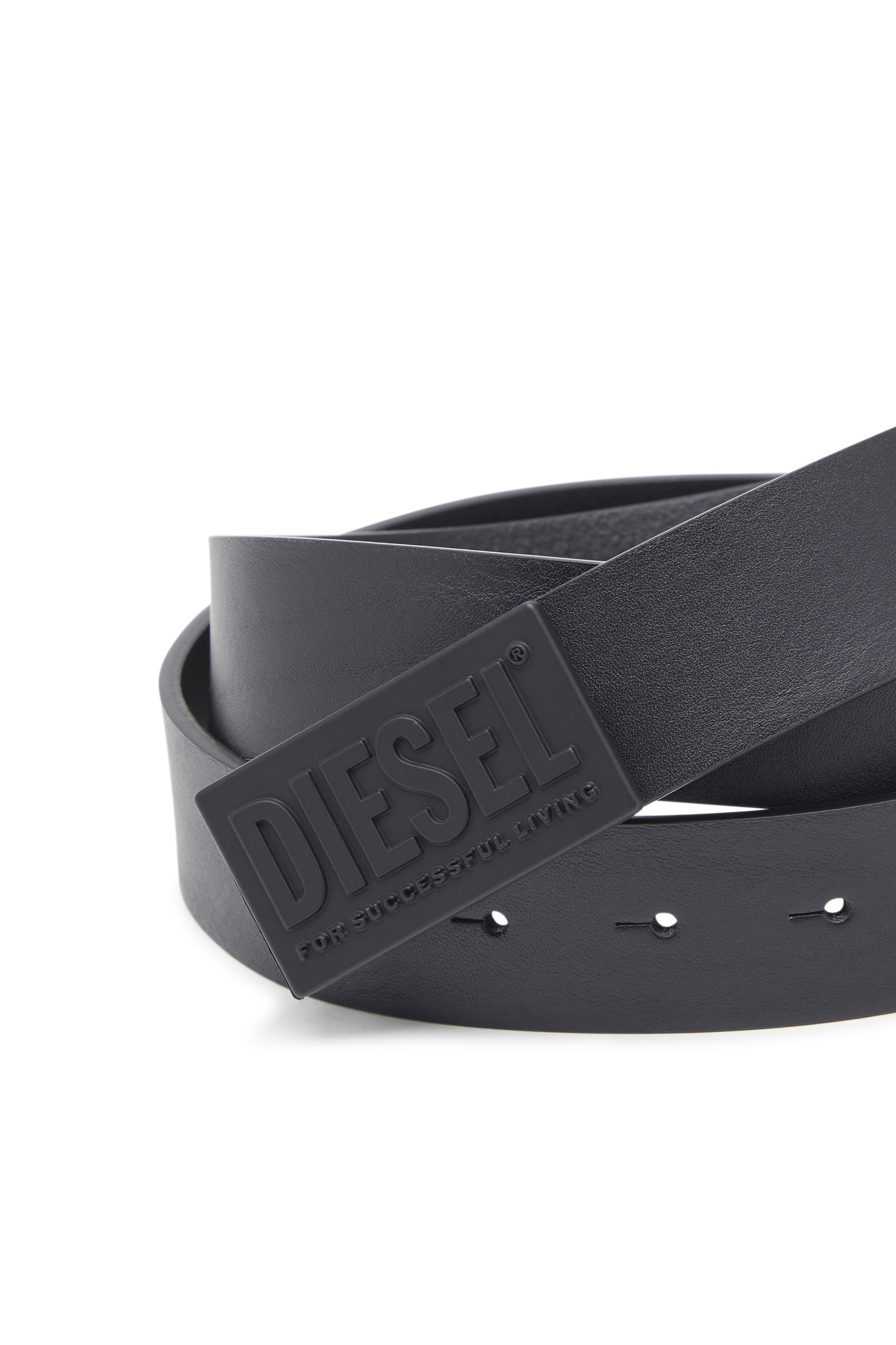 Diesel - B-BISCOTTO METAL, Man's Leather belt with Successful Living buckle in Black - 3