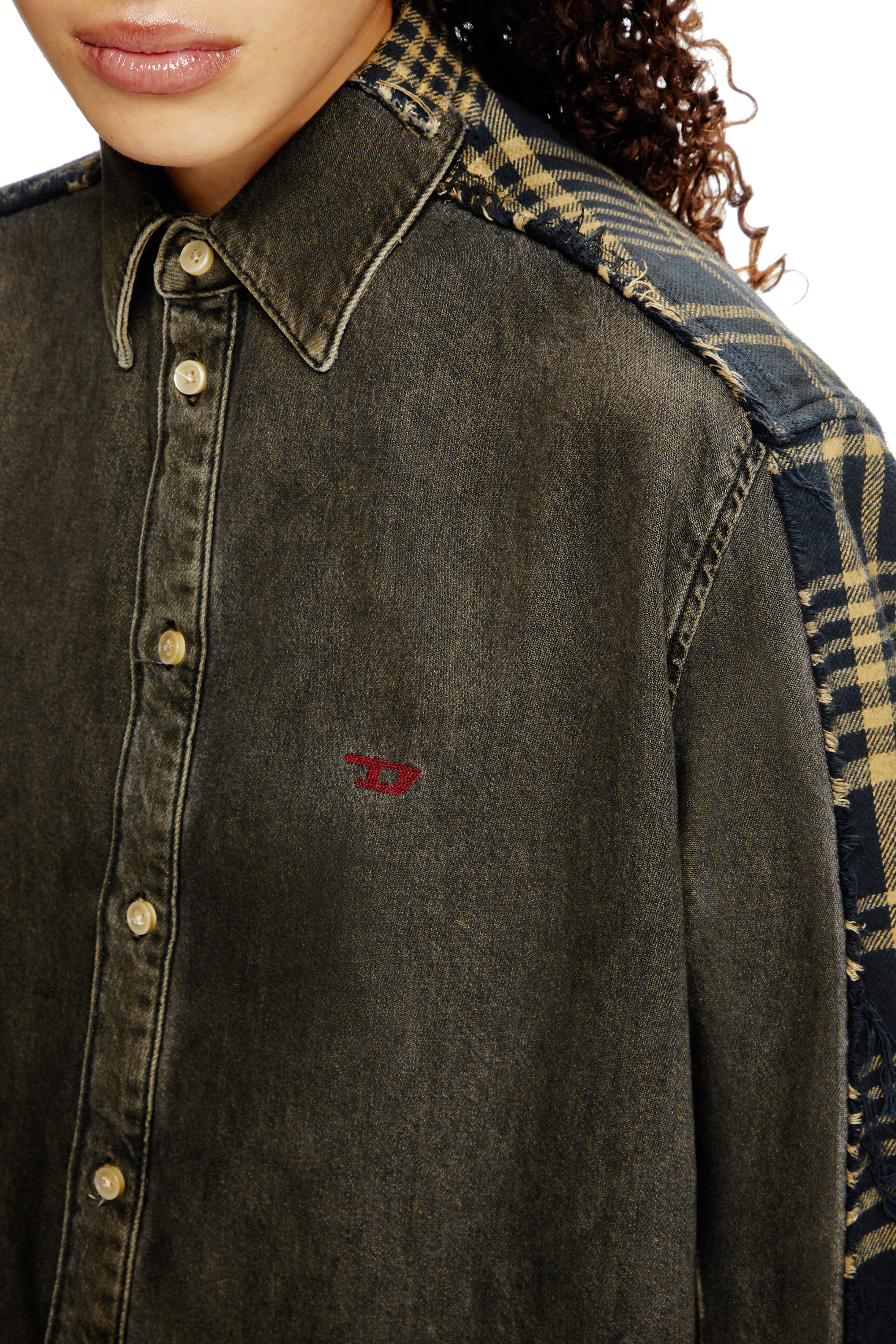 Diesel - Shirt Dieseloves 5A, Camicia overdyed in denim e tessuto check Unisex in Multicolor - 5