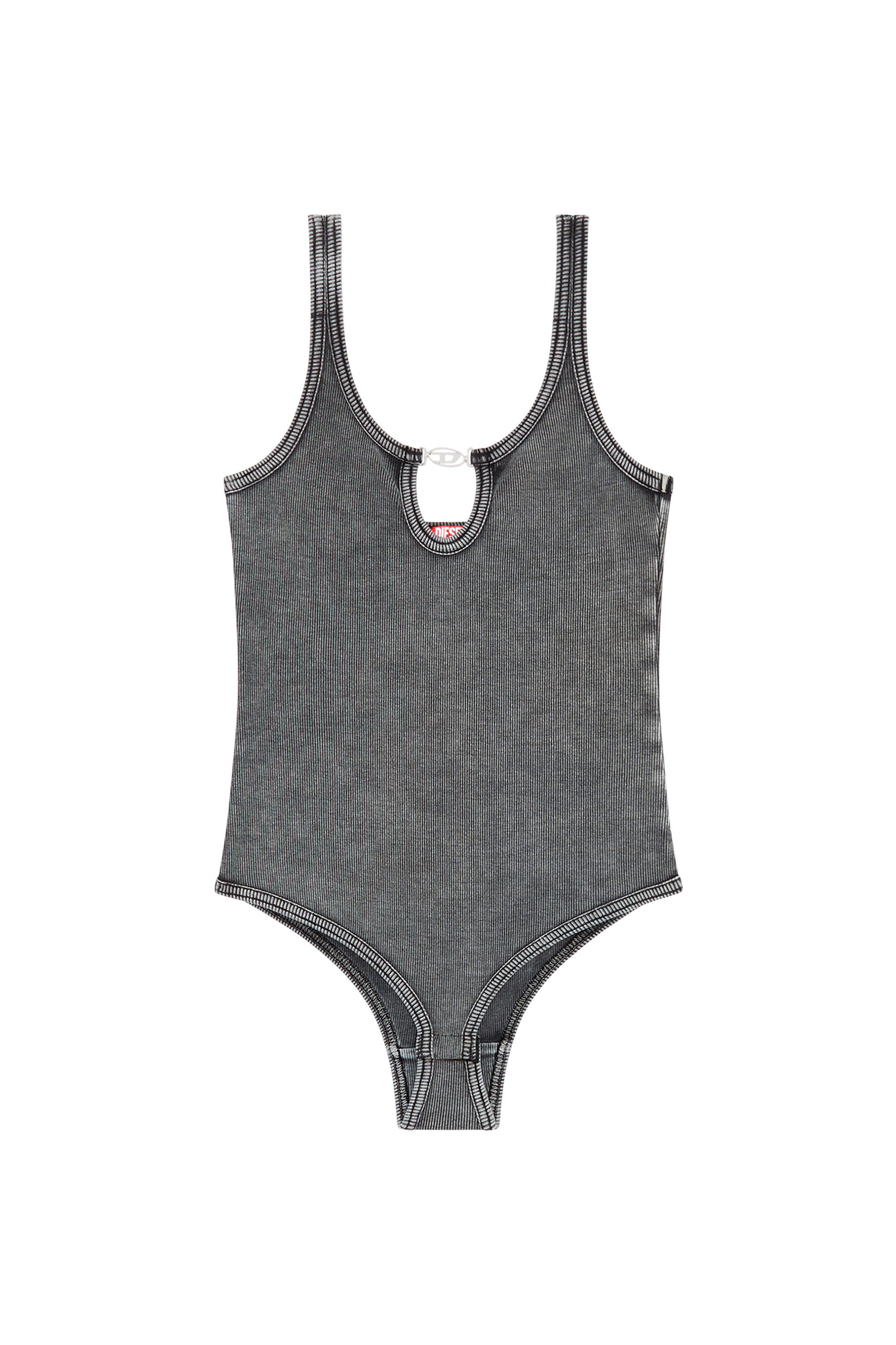 Diesel - UFBY-D-OVAL-COTTON-RIB-BODYSUIT, Damen Gerippter Bodysuit mit Oval D-Plakette in Dunkelgrau - 3