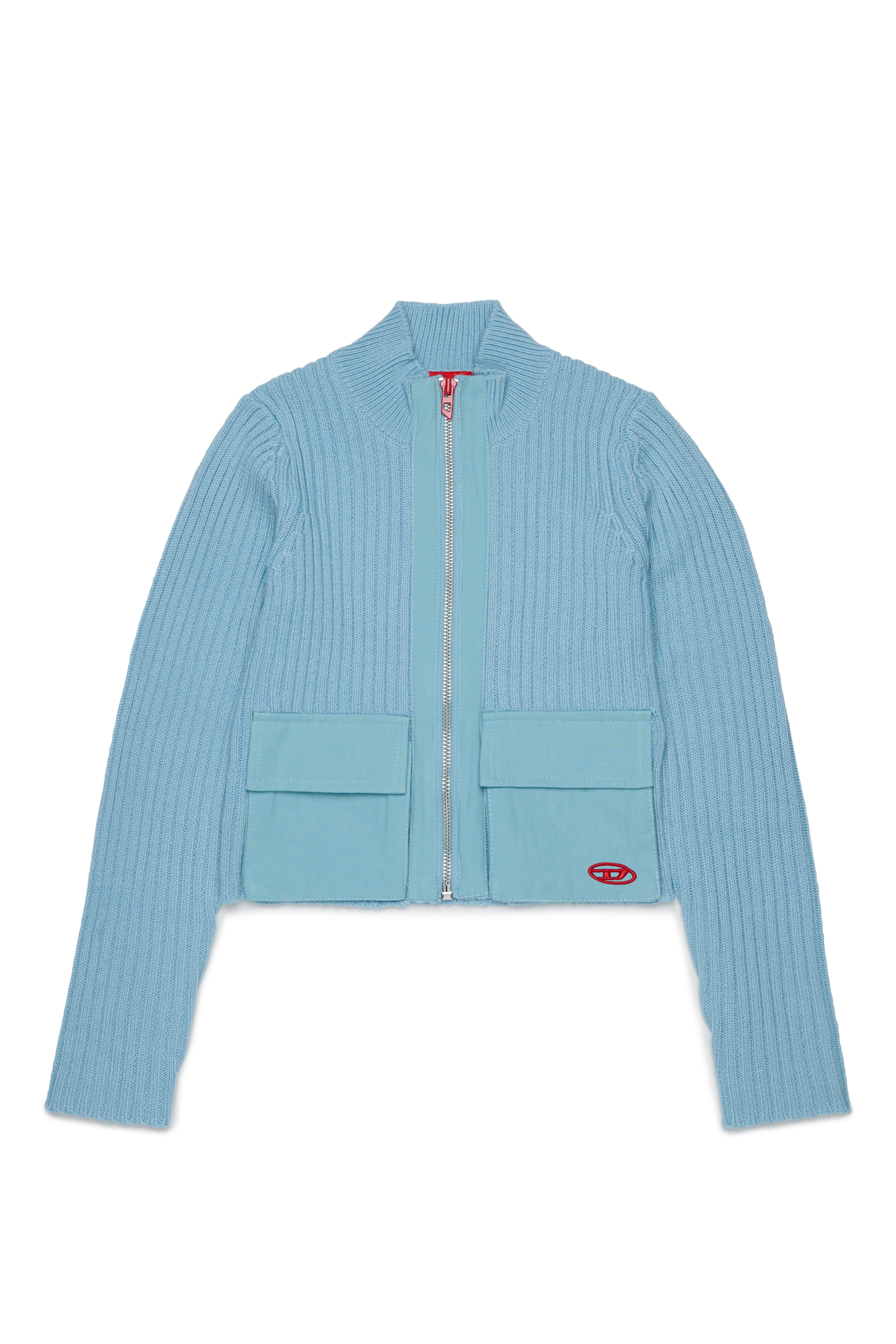 Diesel - KAMMY, Damen Zip-Cardigan aus Wollmischung mit Taschen in Hellblau - 1