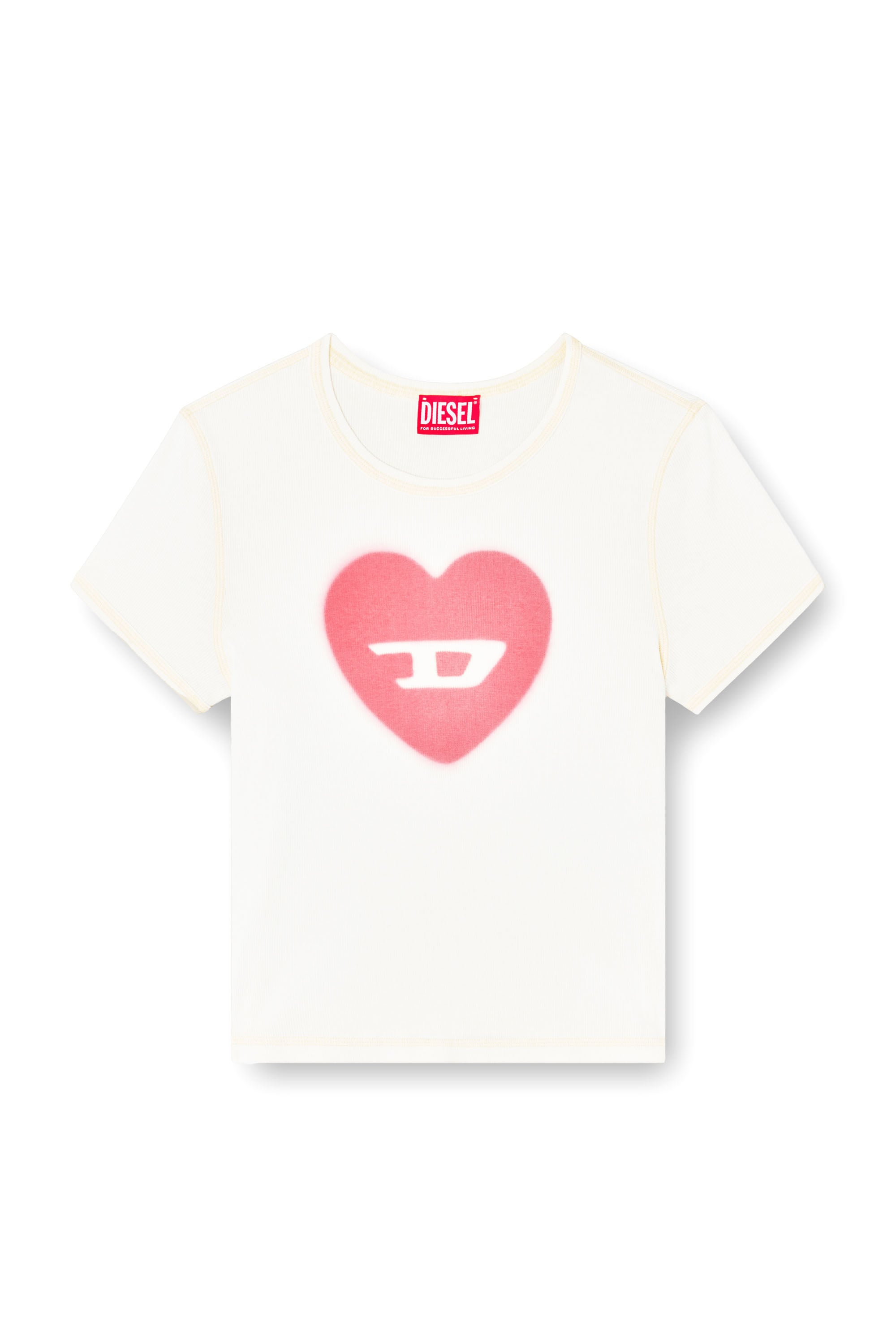 Diesel - T-ELE, T-shirt a costine con cuore D effetto acquerello Donna in Bianco - 3